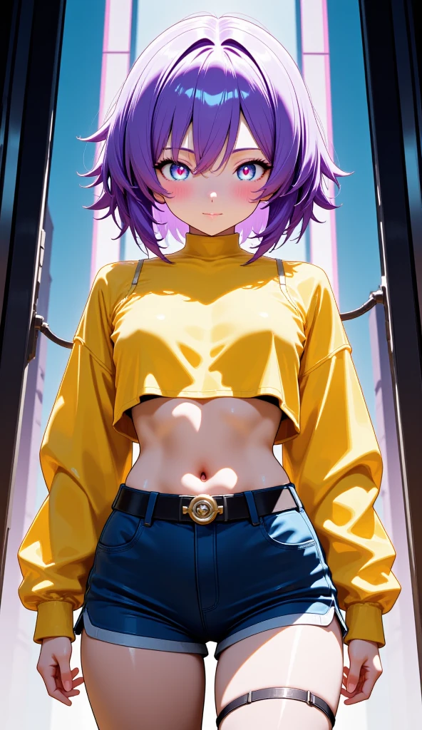 (masterpiece, best quality:1.2), solo, 1girl, shihouin yoruichi, smirk, looking at the viewer, hands on hips, tail, realistic eyes, best quality, closed mouth, beautiful lighting, cinematic, 8k, facial, wet face, liner, wooden walls, medium tits, yellow sweatshirt, leggings, wide hips, yellow eyes, erotica