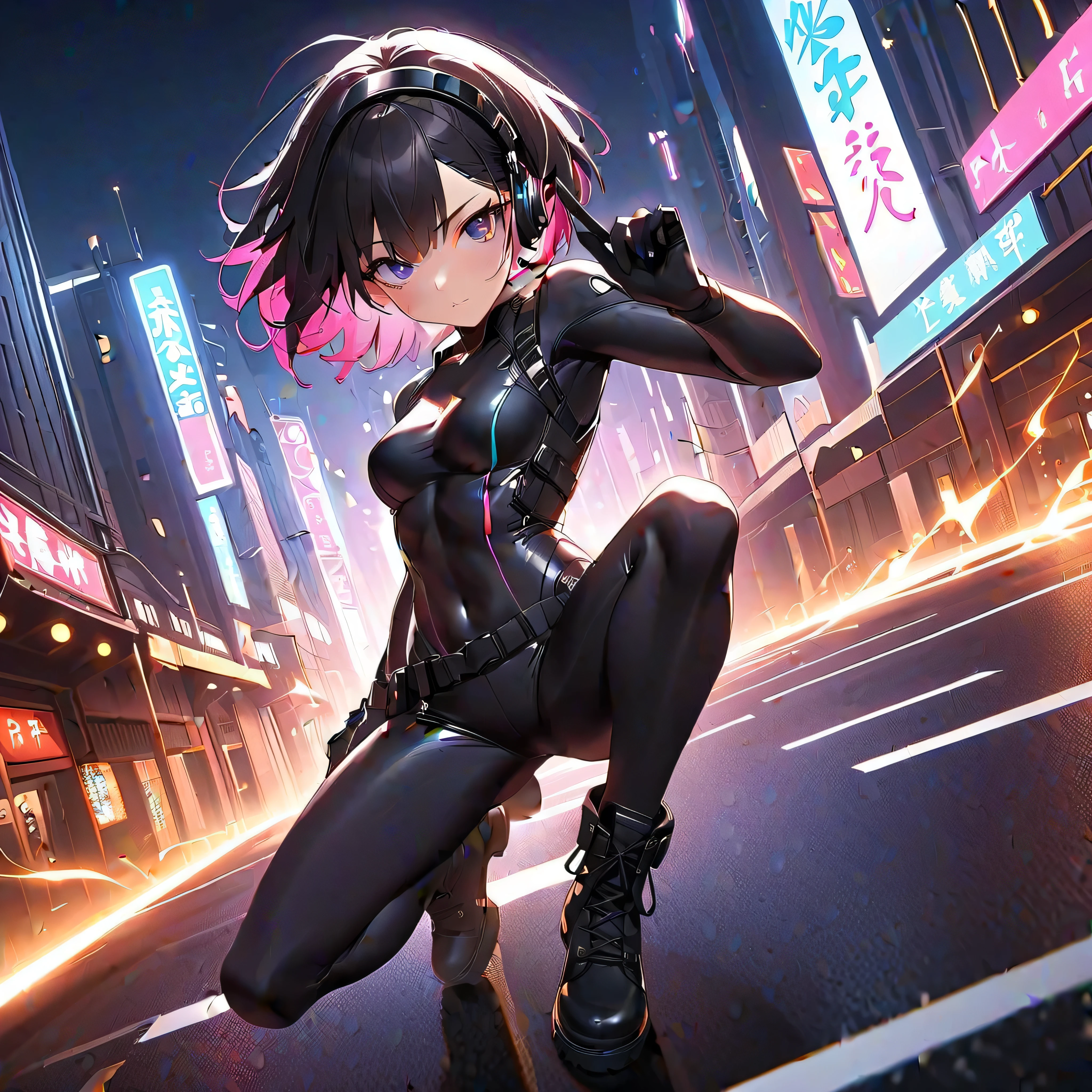 Extreme detail,masterpiece,futuristic city,girl with (energy shield):1.3,tight-fitting bodysuit,protecting herself from danger,using shield in battle,futuristic buildings,flying cars,shield growing brighter,repelling invader