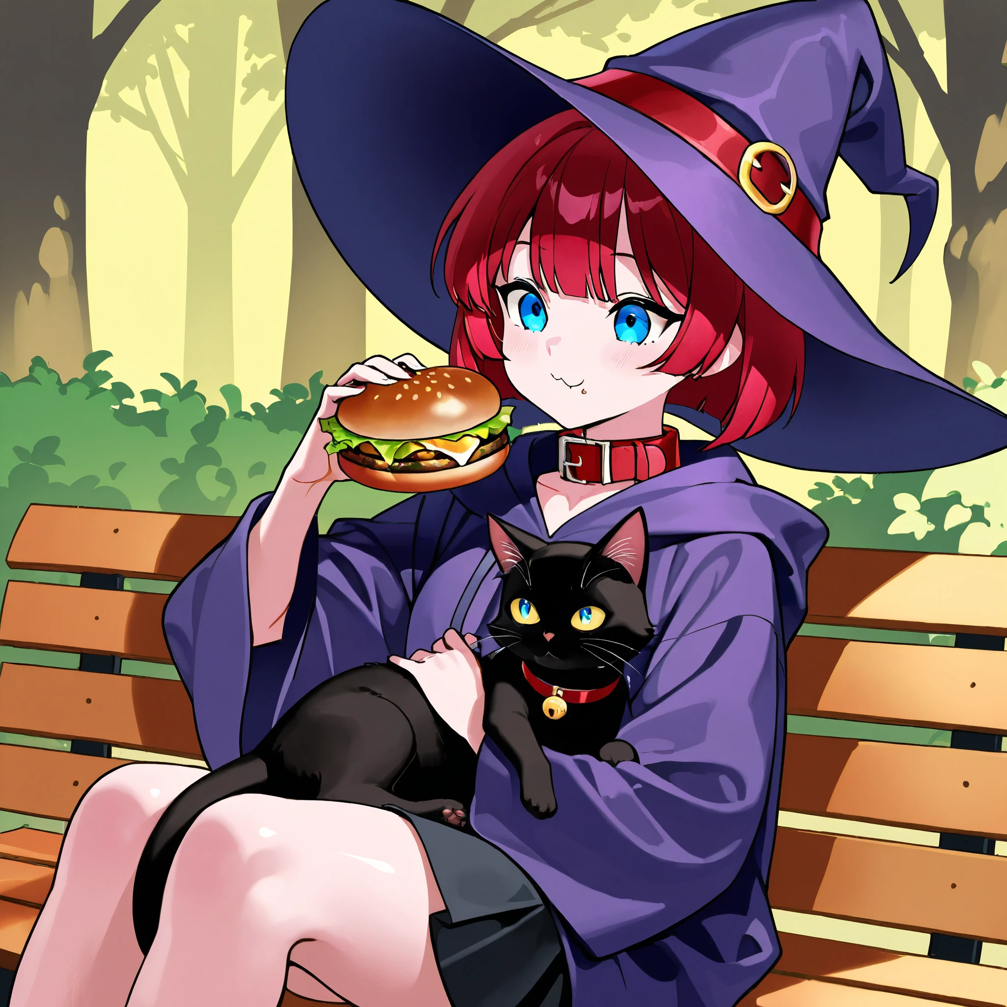  1girl  、((smile))、blue eyes,(( focus on women ))、1cat,high-angle view、A witch and a cat on a traveling peddling trip, A woman with her luggage,,((A cat with a collar)) 、Black cat with a red collar、 fantasy world、Traveller's Look 、 Peddler Witch、 Witch's Robe 、belt、Woman walking、Nature's Path ,Red Hair、blue eyes、 black miniskirt 、hat、 bob cut、blue eyes, BLUEIRIS,stable_Yogis_Animetoon _Negatives
stable_Yogis_Animetoon _Negatives-neg
