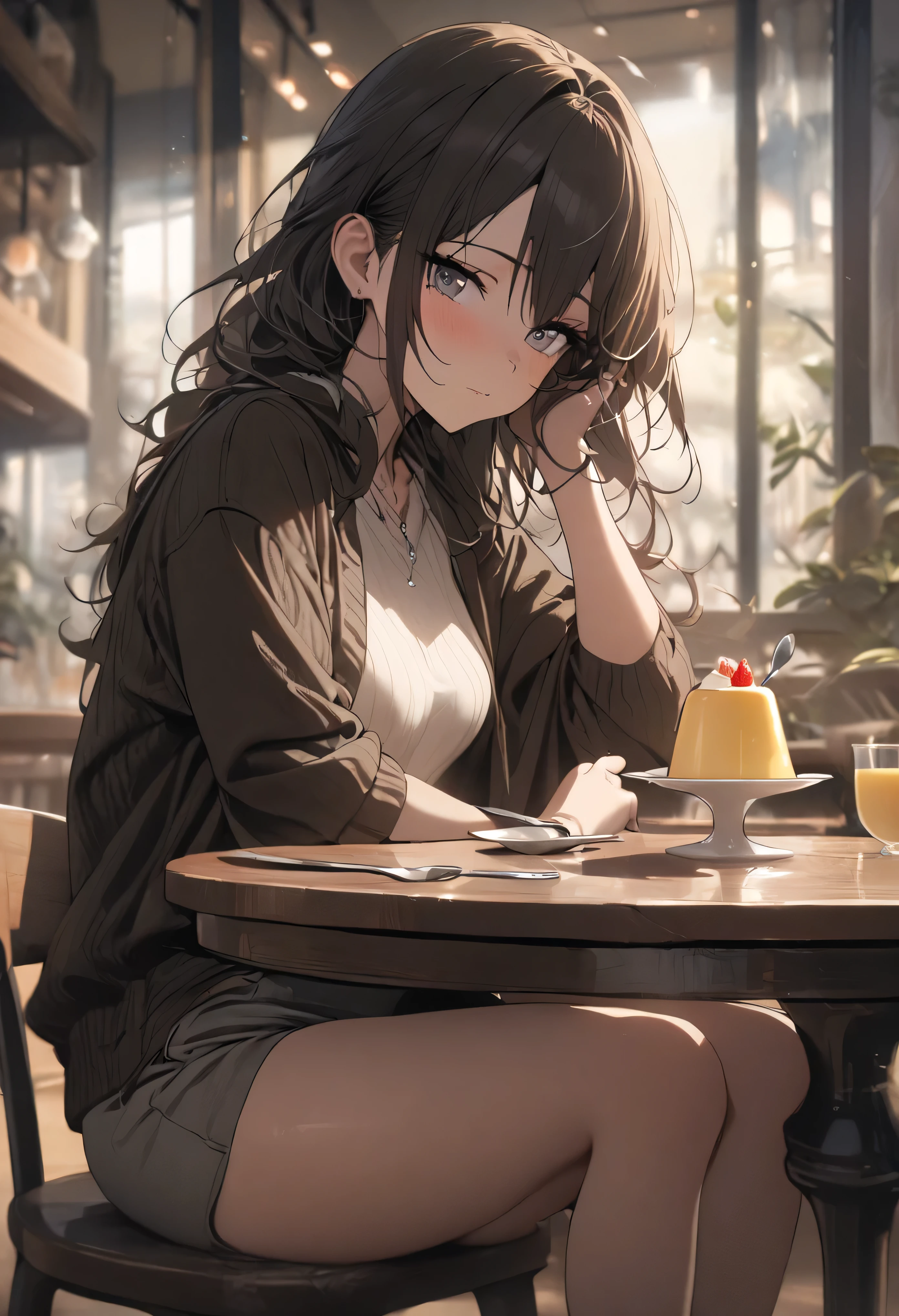 Anime girl sitting at a table with a piece of cake - SeaArt AI