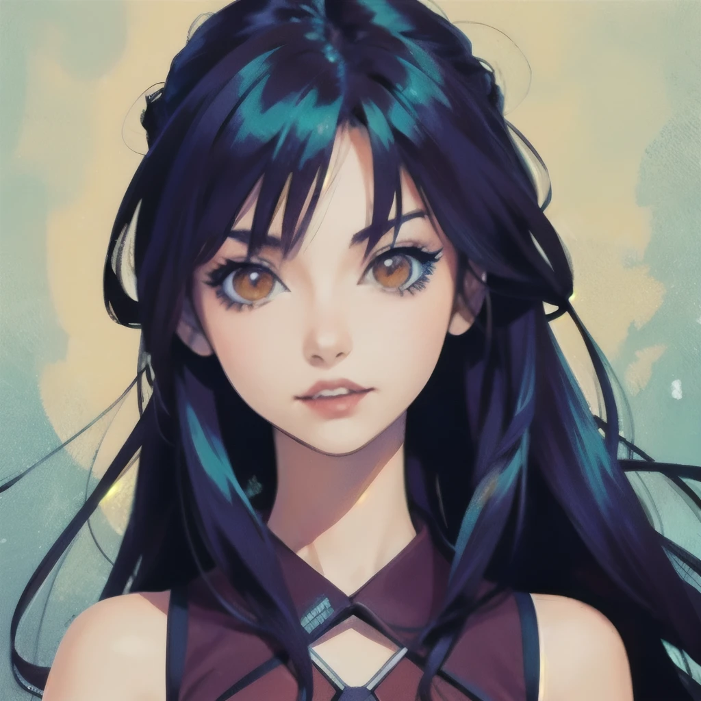 girl with long black hair with light pink tips. she is wearing a black spaghetti strap style dress and a light pink cardigan. wearing a black high-top converse. aesthetically pleasing  2D focus anime with a touch of realistic vibes. Valorant style