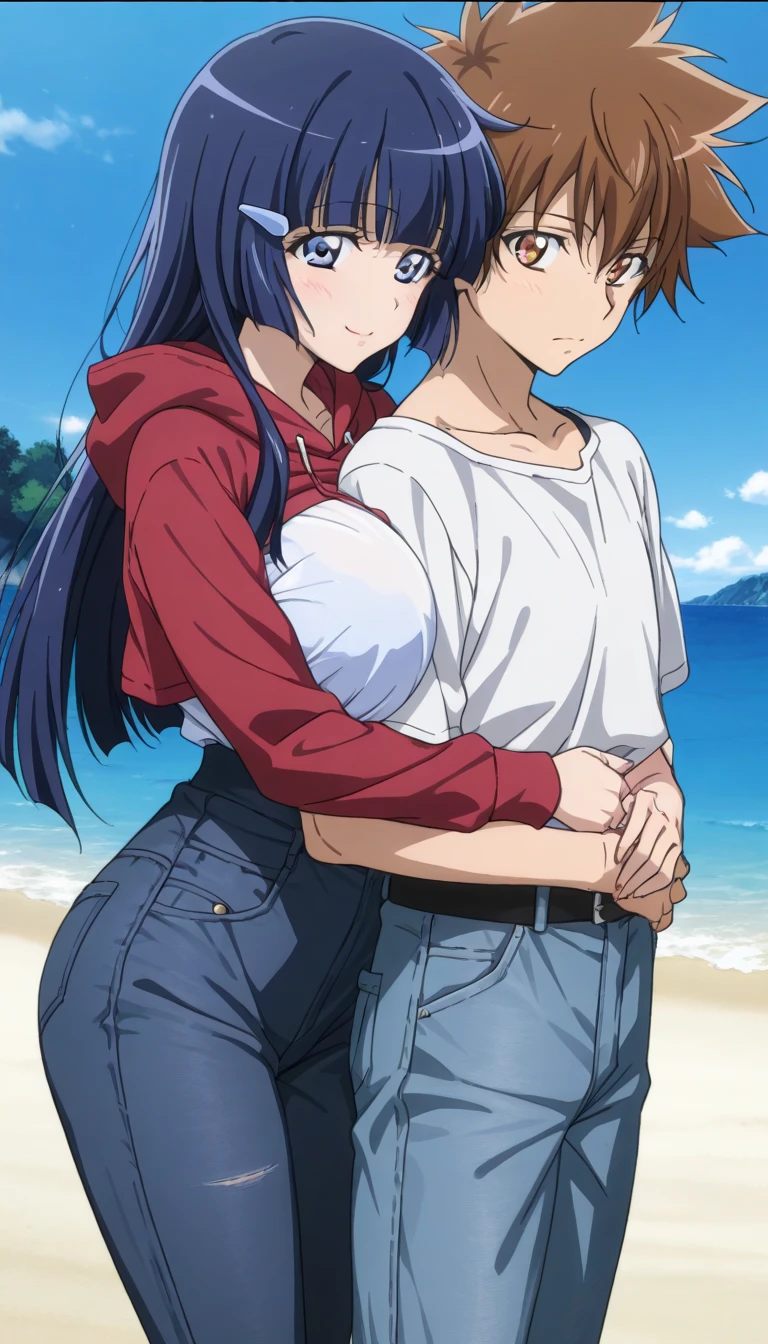 source_anime long hair, Red hair, camping on the beach at night with girl with black hair, yuri romance
duo icon