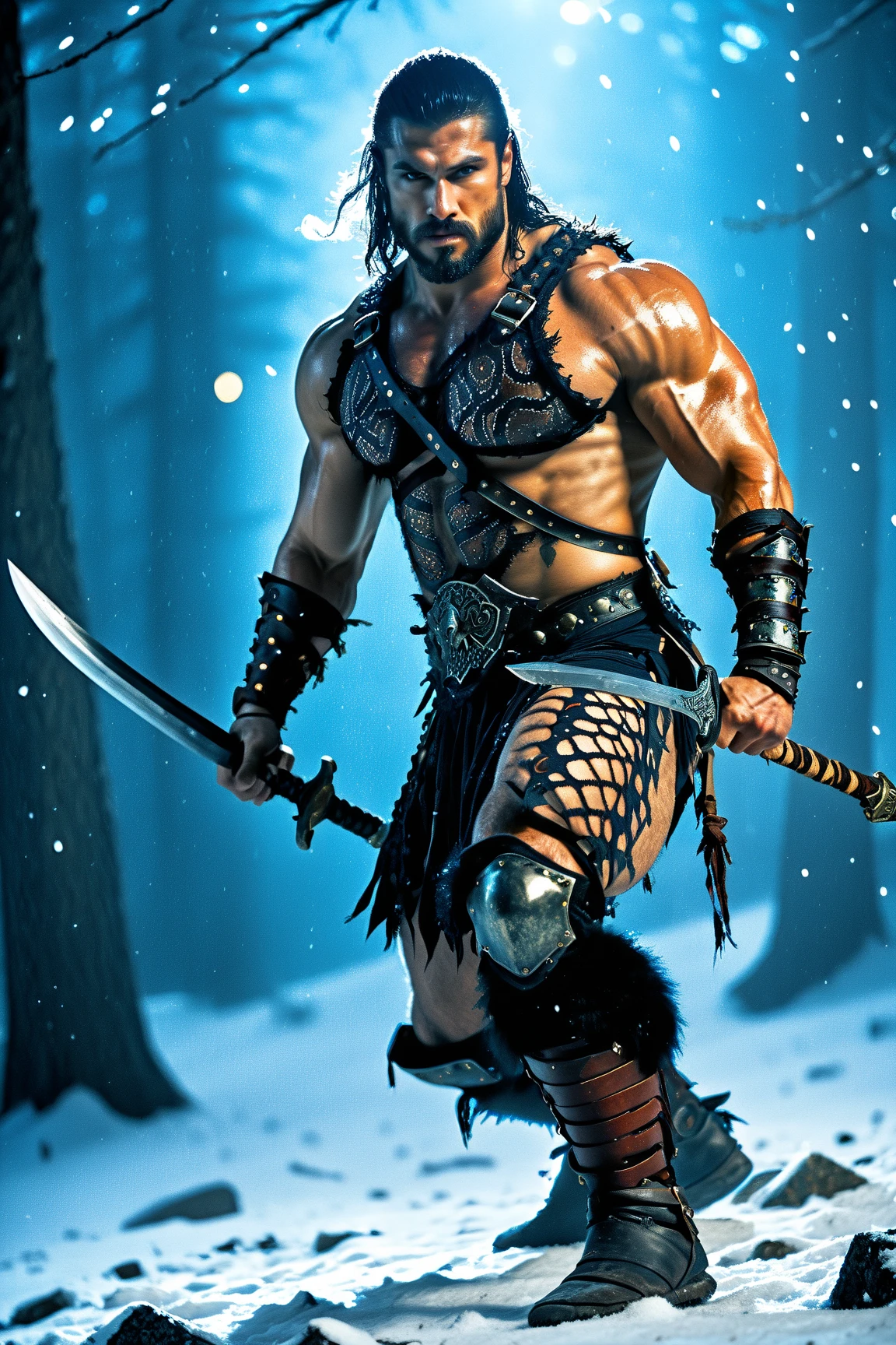 detailed realistic photo of strong male anthropomorphic bipedal horse warrior soaked wet in rain, visible erect horse penis, realistic wet fabric, realistic wet fur, full body view, flirty pose
