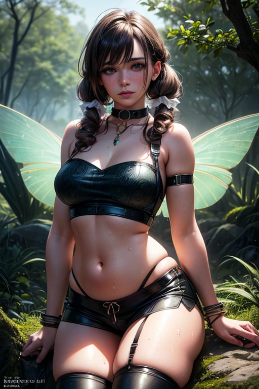 big breasts, bukkake, collar, exhibitionism, exposed clothing, fairy, harness, horns, magical girl, nakadashi, nipple piercing, pixie cut, ponytail, small breasts, tiara, wings, , ((best quality)), ((masterpiece)), (detailed), (fantasy illustration:1.3), (high-resolution:1.2)