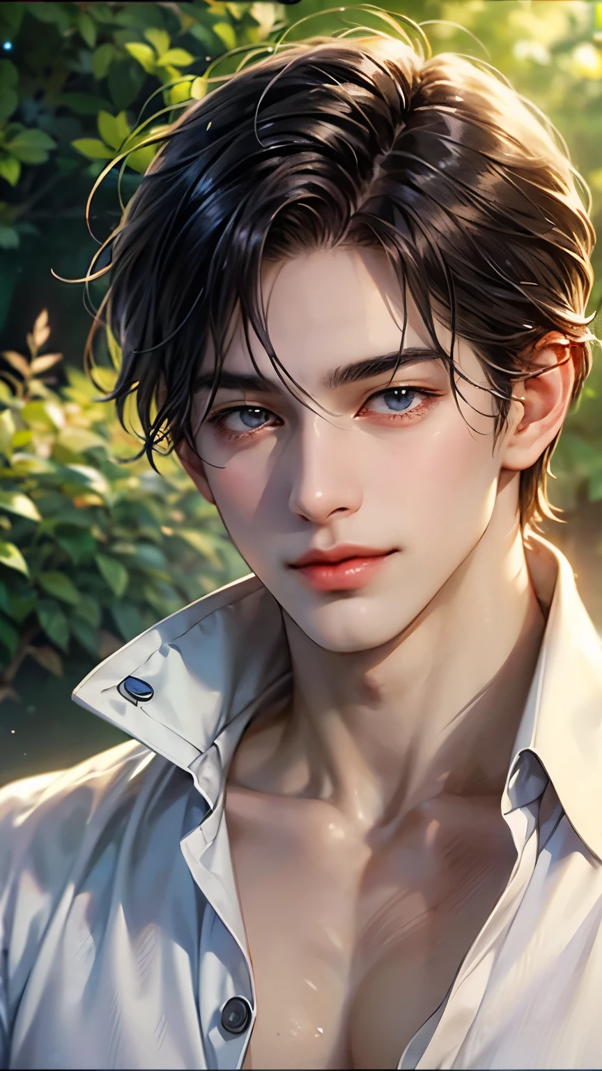 ((best quality)), ((masterpiece)), (detailed), ((Perfect face)), ((Half Body)) Handsome face, male, age Boy, Perfect proportion , Artwork by nardack, Casual wear, detailed scenery background