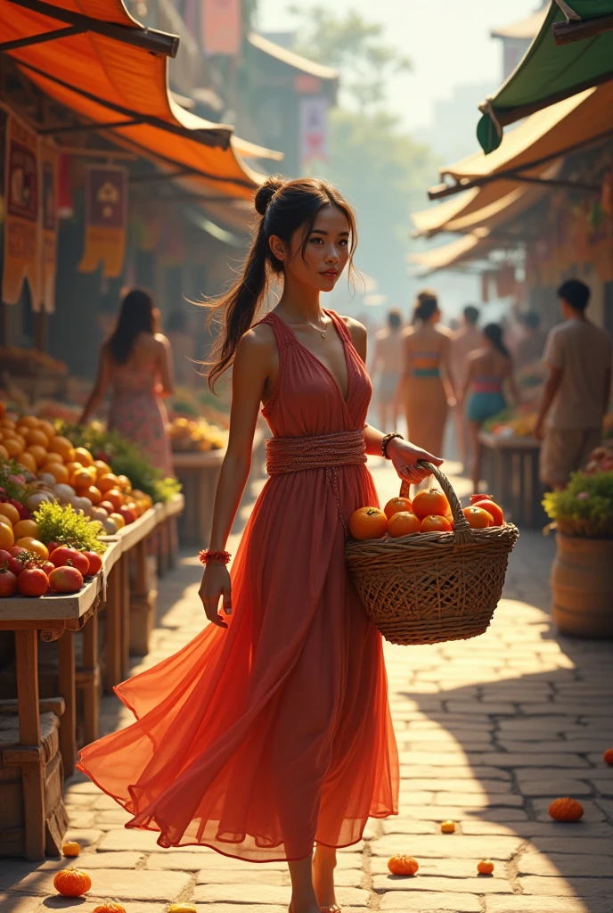 Filipina light skinned woman in a market buying 