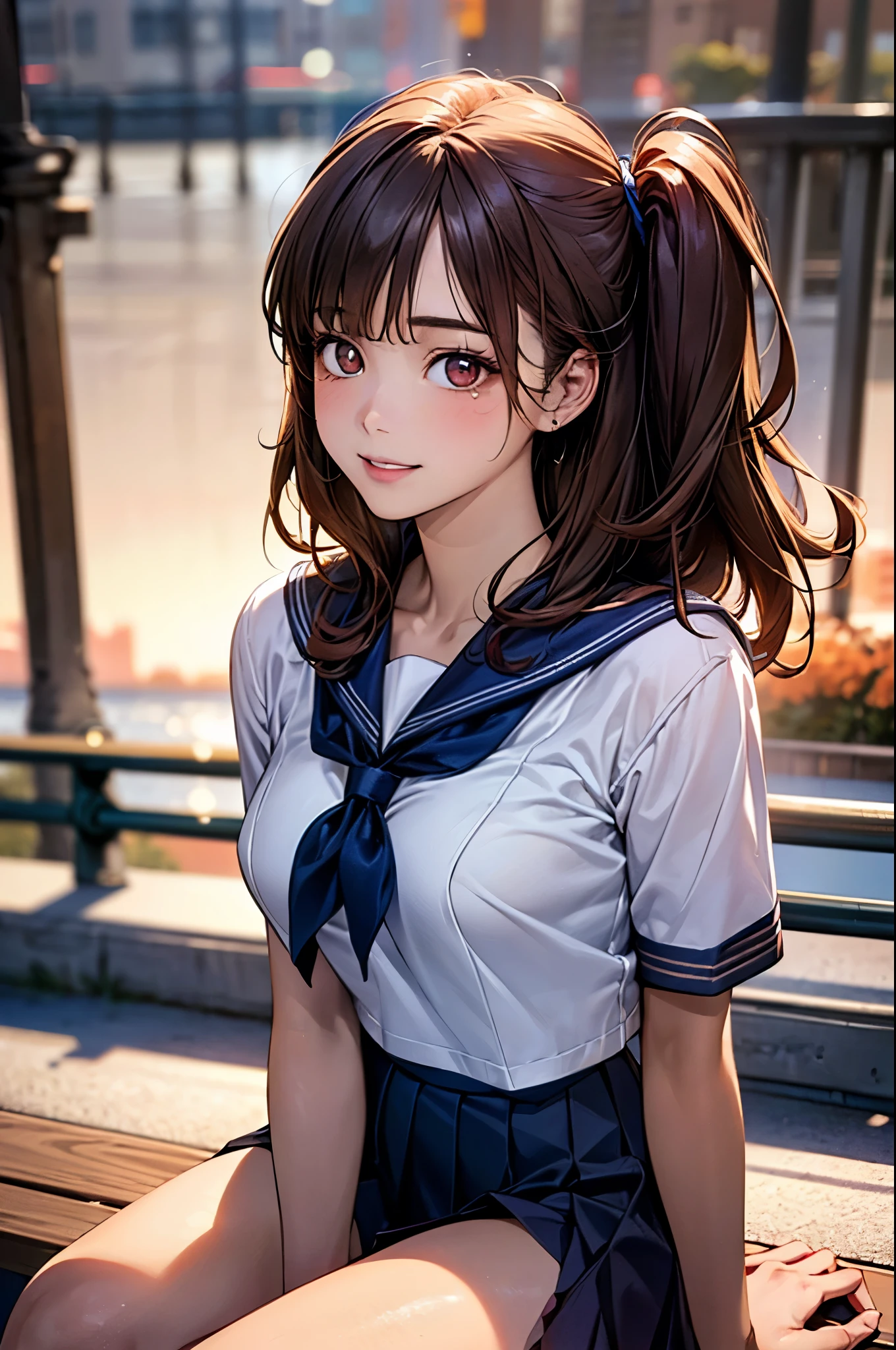 (highest quality, 4k, masterpiece :1.3), Beautiful woman, 1 girl, (chest, attractive body :1.2), cowboy shot, JK:1.1, dark brown hair: 1.1, sailor suit, super detailed face, lip details, fine eyes, double eyelid