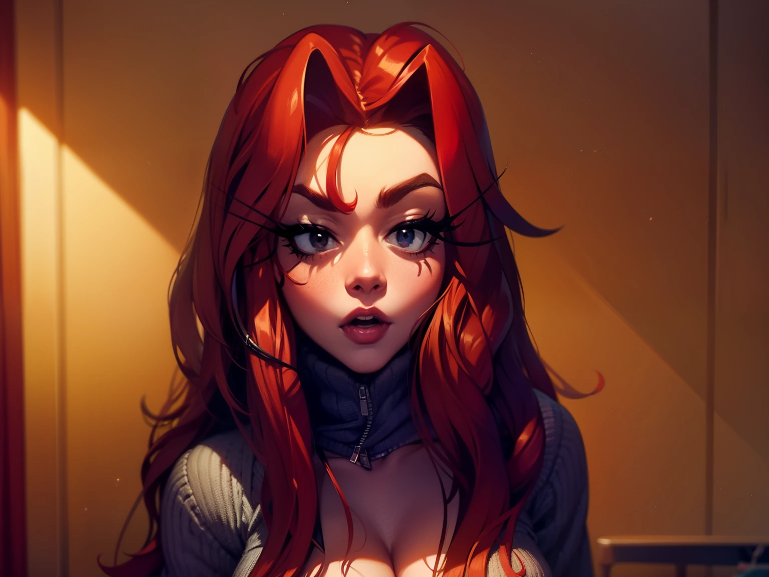 1girl, portrait of beautiful lobapex, athletic, white jacket, corset, skirt, pants, black hair, red hair, braids, makeup, choker, cleavage, wide hips, volumetric lighting, best quality, masterpiece, intricate details, tonemapping, sharp focus, hyper detailed, trending on Artstation, realistic  