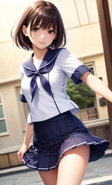 (((perfect anatomy, super detailed skin))), 1 girl, japanese, high school girl, shiny skin, large breasts:0.5, watching the viewer, from behind,
beautiful hair, beautiful face, beautiful detailed eyes, (short hair:1.1, bob cut:1.2), dark blonde hair:1, blue eyes,
beautiful clavicle, beautiful body, beautiful chest, beautiful thighs, beautiful legs, face, mole under eye,
((short sleeves, navy cute sailor suit, navy pleated skirt, navy sailor collar, red sailor scarf, navy socks, brown loafers), school bag, cross necklace), seductive thighs, bottomless,
((ashamed, , , open mouth)), (standing, panty shot, panty pull, undressing panty),
(beautiful scenery), summer, beautiful definition sky, school gate, school,
8k, top quality, masterpiece:1.2, extremely detailed), (, photorealistic), beautiful illustration, cinematic lighting, ,