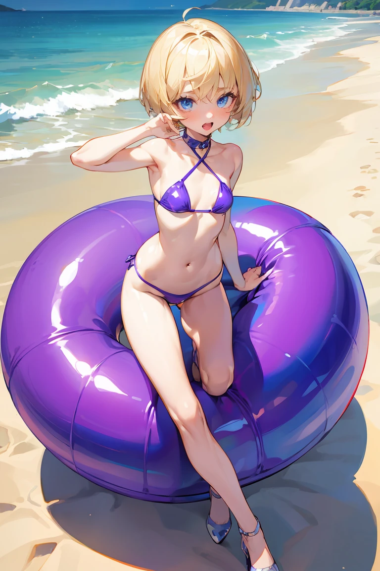 anime artwork, score_9, score_8_up, score_7_up, score_6_up, score_5_up, score_4_up, floox style //////Himiko toga, big breasts, she is 24 years old, style_3, , , , naked, sunglasses, yellow eyes, solo, bikini , smile, in water, inflatable_flamingo, flamingo