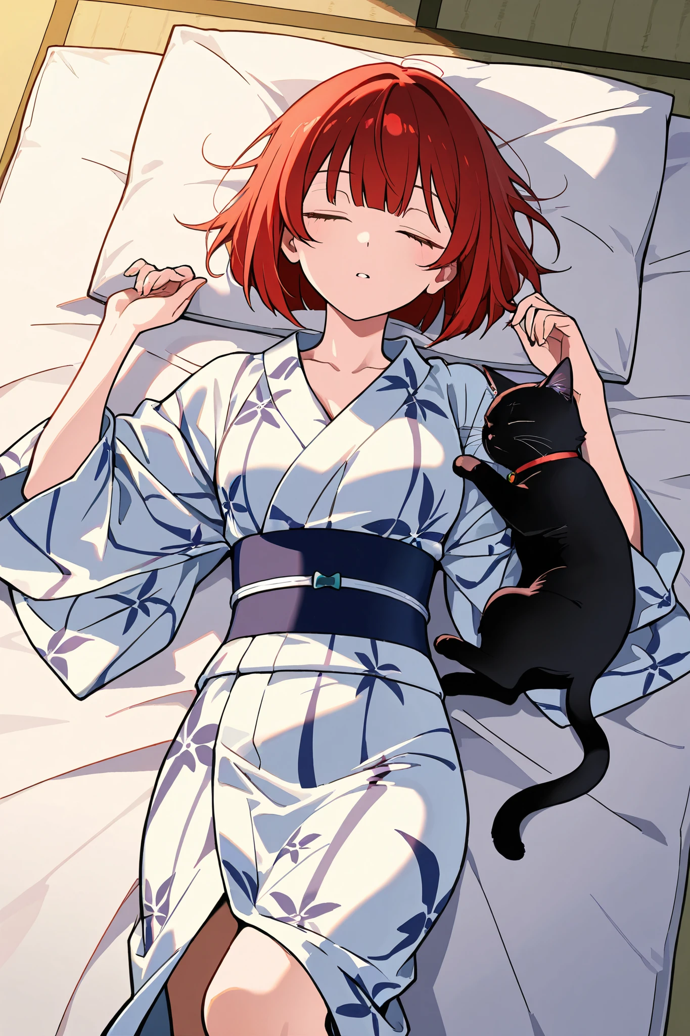  1girl  、((smile))、blue eyes,(( focus on women ))、1cat,high-angle view、A witch and a cat on a traveling peddling trip, A woman with her luggage,,((A cat with a collar)) 、Black cat with a red collar、 fantasy world、Traveller's Look 、 Peddler Witch、 Witch's Robe 、belt、Woman walking、Nature's Path ,Red Hair、blue eyes、 black miniskirt 、hat、 bob cut、blue eyes, BLUEIRIS,stable_Yogis_Animetoon _Negatives
stable_Yogis_Animetoon _Negatives-neg