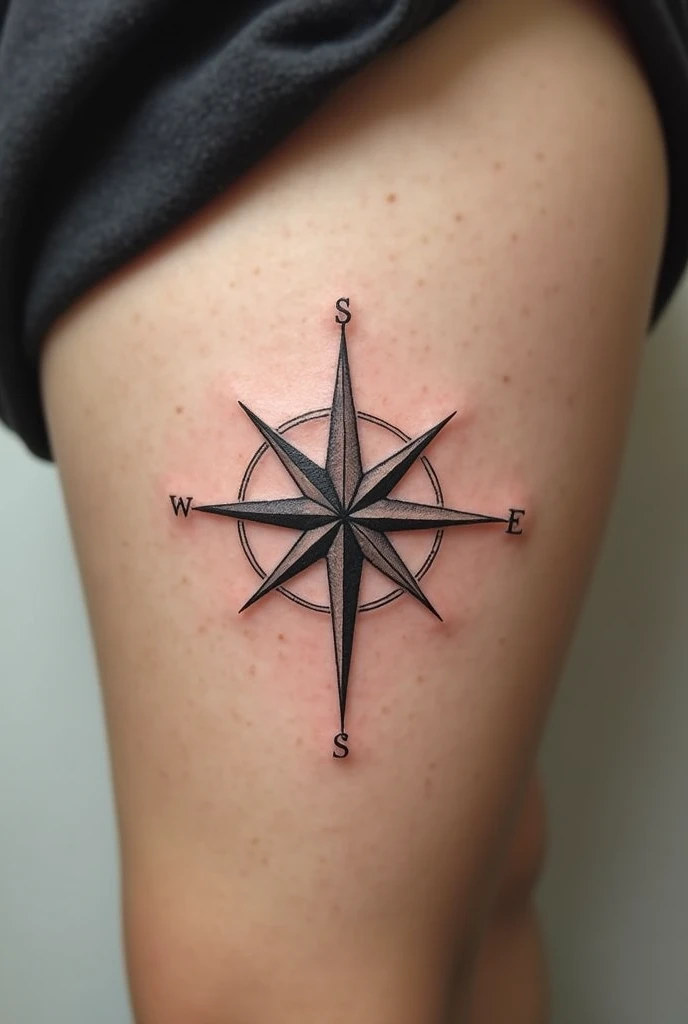 Nordic compass tattoo, with a millstone and coffee beans