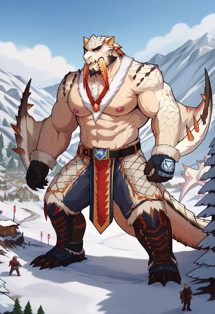 (Close-up), There is a red dragon with Santa sweater, Christmas sweater, bare chest, open shirt, blue eyes, muscular, furry chest, fluffy fur, (NSFW:1.5), (Naked:1.2), Naked, huge penis, huge balls, veins, fluffy chest, bare chest, Sexybody, muscular, anthropomorphic, extra detailed body, detailed body, Best quality, masterpiece, ultra high res,detailed background,realistic, real shadow and light,depth of field, (looking at viewer), snow, covered with snow, snow flakes, winter, into the wood, santa dragon.