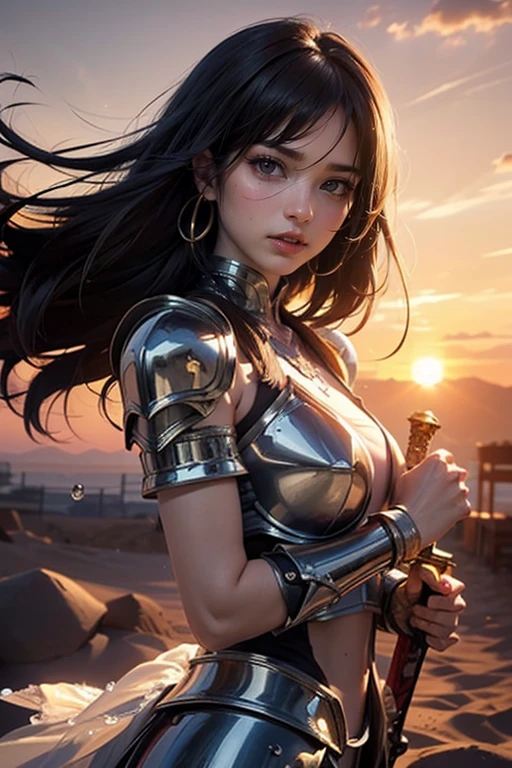 (((masterpiece))), (((Best Quality))), ((Ultra-detailed)), (extremely detailed photo), ((extremely delicate and beautiful)),(Cute delicate face),an amazing fantasy picture of a female in silver and blue cyber armor head turn, face detail, 1girl, solo,looking at viewer, lips,medium breasts, short hair, (gray eyes and black hair)