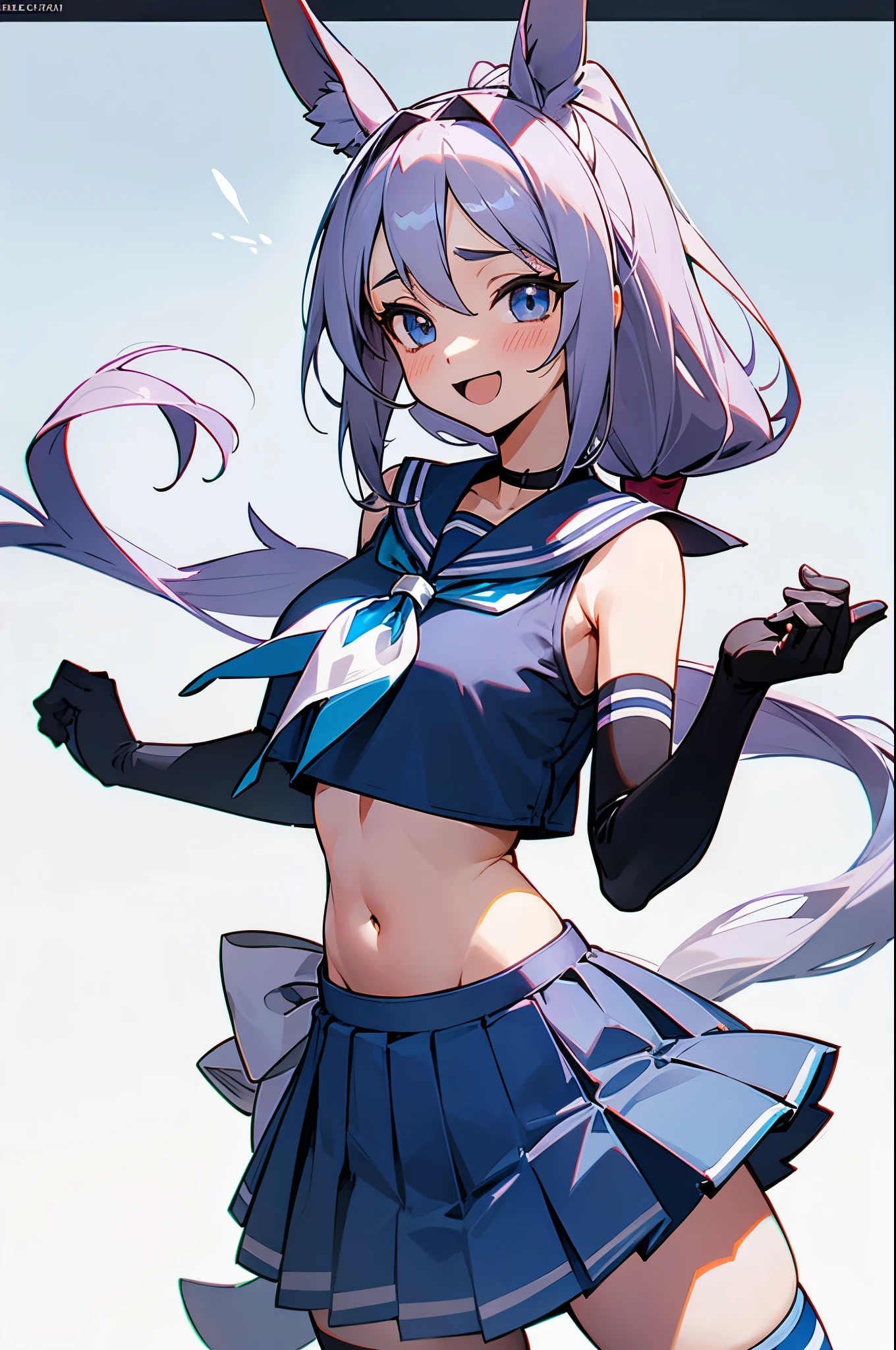 Anime girl in a blue dress with a cat ears and tail - SeaArt AI