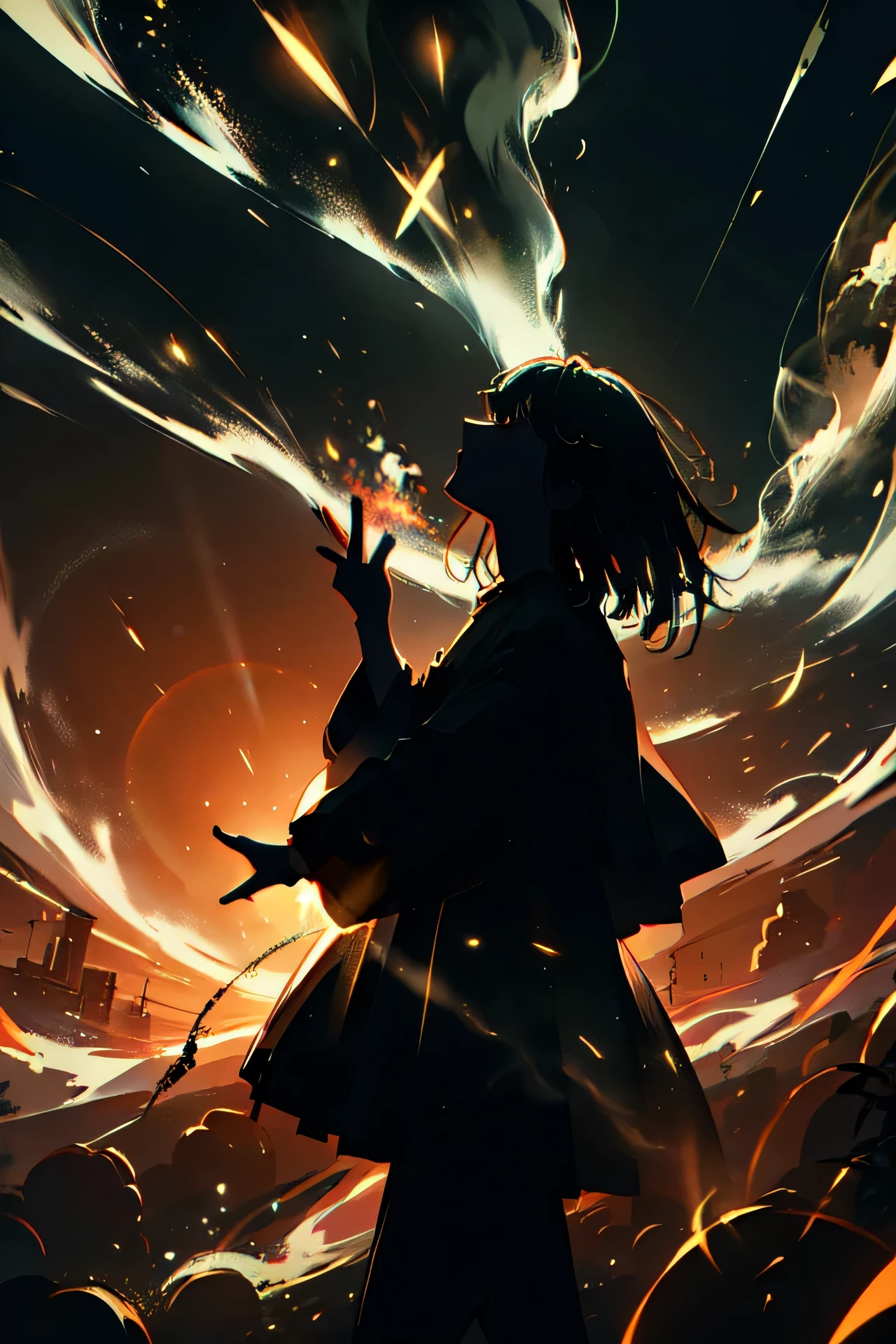 natural lighting, soft lighting, sunlight, HDR (High Dynamic Range), Maximum Clarity And Sharpness, Multi-Layered Textures, fireflies,ren,happy,playing,perfect hands,perfect legs,perfect fingers,
silhouette, light particles, explosionmagic , excessive energy, smoke, glowing aura