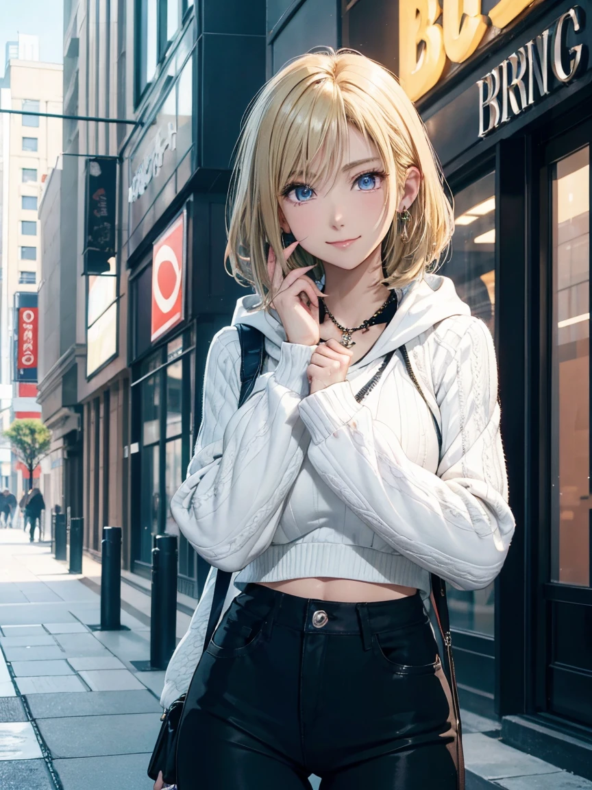 Browsing Caution,((Perfect ???????:1.5,Realistic,:1.3,Raw photo:1.3,masterpiece、highest quality、Ultra - High resolution、High resolution、Extremely detailed CG、8k)),Cowboy Shot,1 female,alone,20 year old beauty,(Beautiful and exquisite face and eyes,Big and beautiful eyes),Bright green eyes,(Blonde Hair,ponytail,Long Hair,bangs),(blush、Embarrassing:1.5),(Medium chest,Slender body,Small Head、skinny, Glowing Skin,Oily skin,Shiny skin),walk,((White hooded sweatshirt,Oversized hood)),　(Tucked-up sweatshirt:1.5),((Long sleeve,black_Knee-high socks,Low-rise white panties:1.5、、??? in pussy:1.4)),on the road,Shibuya Station、Tokyo、