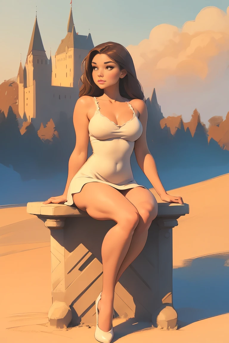 NSFW (nude) (Margery Tyrell, medium breasts, puffy nipples, strip of pubic hair) in an ancient castle