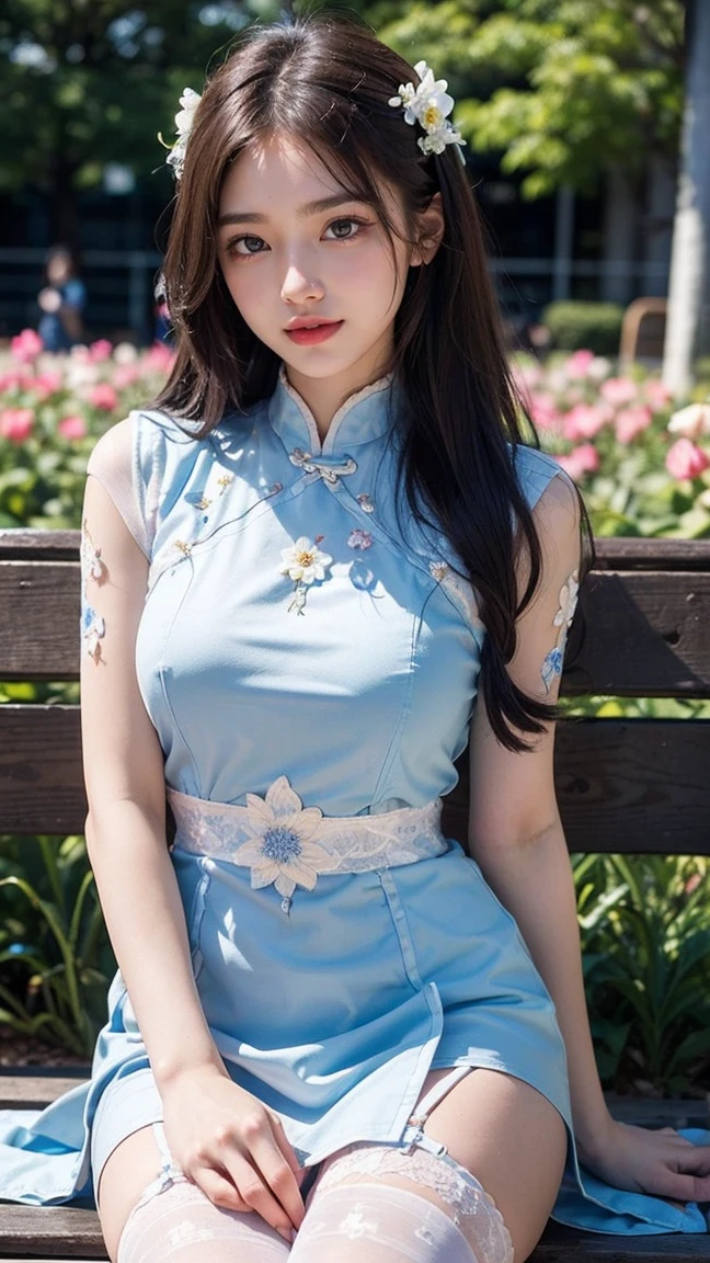 Top-quality Realistic,Official art,Highly detailed CG Unity 8k wallpaper,ultra-detailliert,hight resolution,Physically-based rendering,Magnificat,finely detail,masterpiece,Best Quality,ultra detailed,Mature beauty,Beautiful women,1girl,moist lips,sexy lips,Sexy smile,Gentle smile, 20 years old, Beautiful bare skin,Smooth bare skin, big well-shaped breasts, beautiful cleavage,beautiful Mature body,swept bangs,(Medium hair:1.3), beautiful detailed eyes,model shoot style,Japanese Idol,Full-body,((Hydrangea blooming on the slope behind the alley )),BREAK, ((Ao dai:1.3)),(vietnamese national costume),Sitting model pose,Delicately expressed eyes,cute smile,shoot from below,(sitting on a chair on the cafe terrace), (Cafe terrace surrounded by lots of hydrangeas),A lot of hydrangea are blooming,model pose,(leaning forward:1.3), (hands on knees:1.3),((Extreme close-up)),
