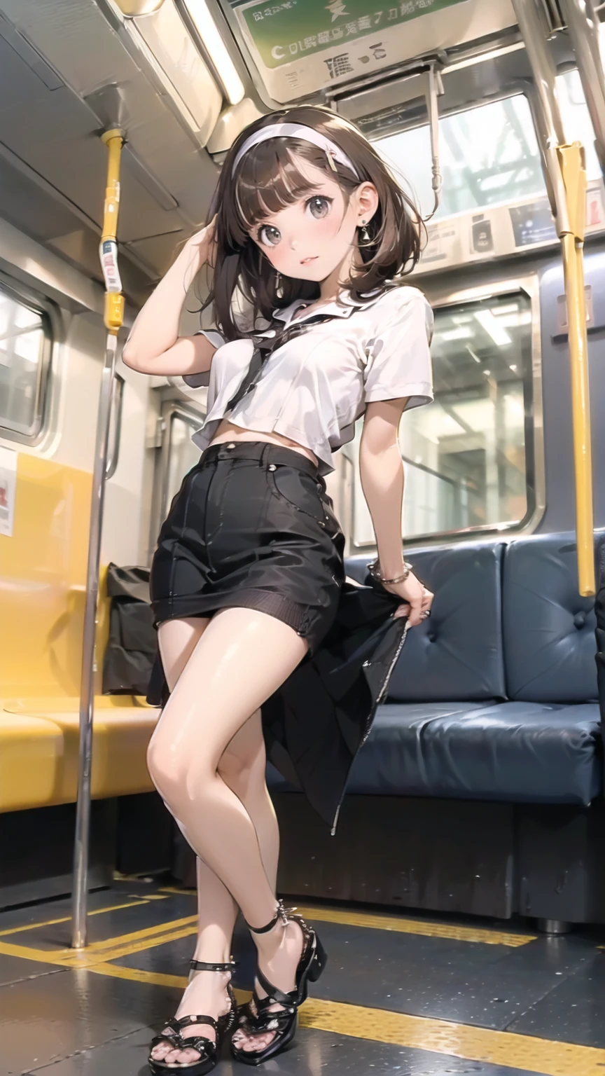 Black Hair Girl、Tennis Wear、Lift up your skirt yourself、White panties、White socks、White sneakers、