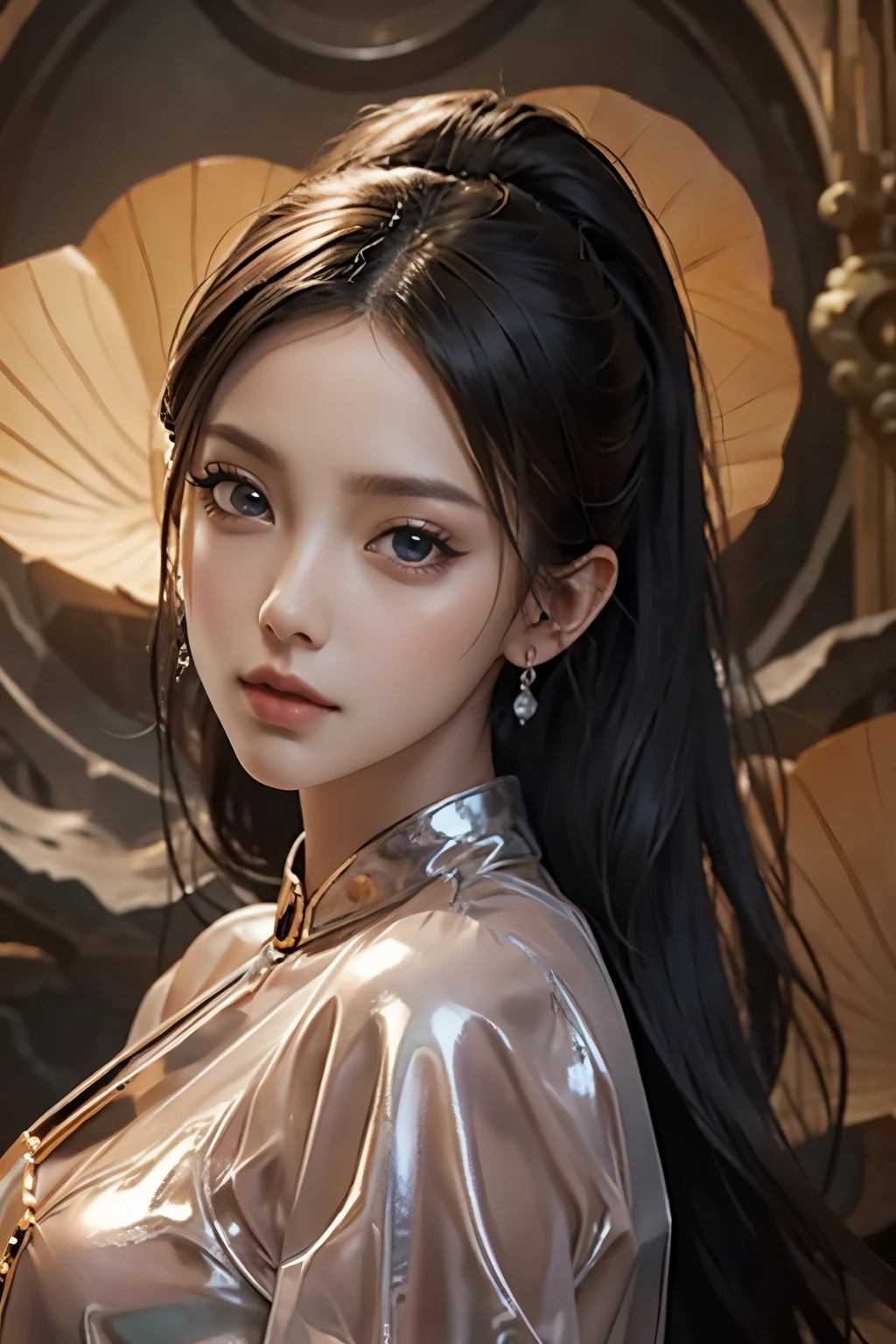  shiny leather , detailed face,  detailed eyes ,  shiny lips 