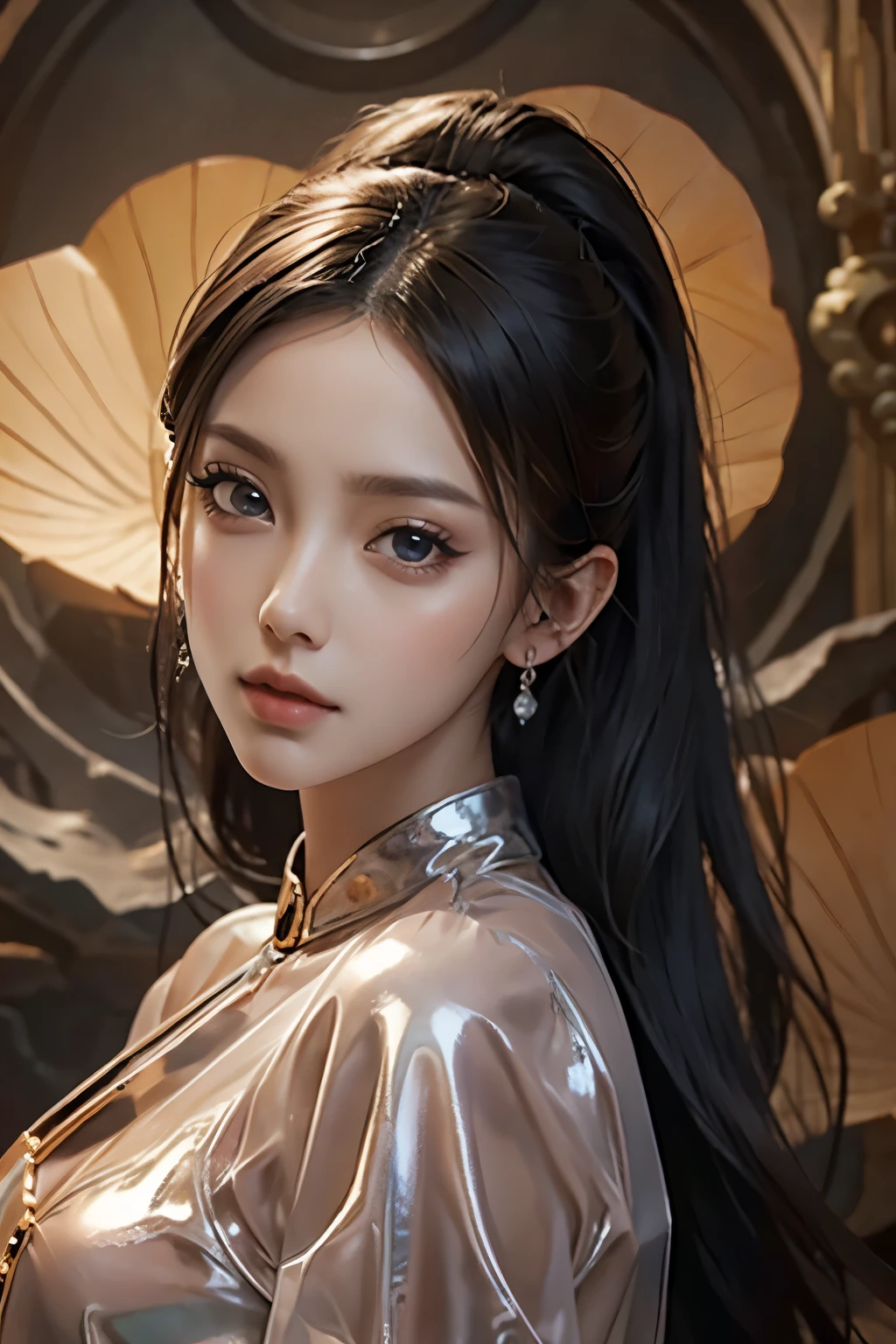 shiny leather , detailed face, detailed eyes , shiny lips