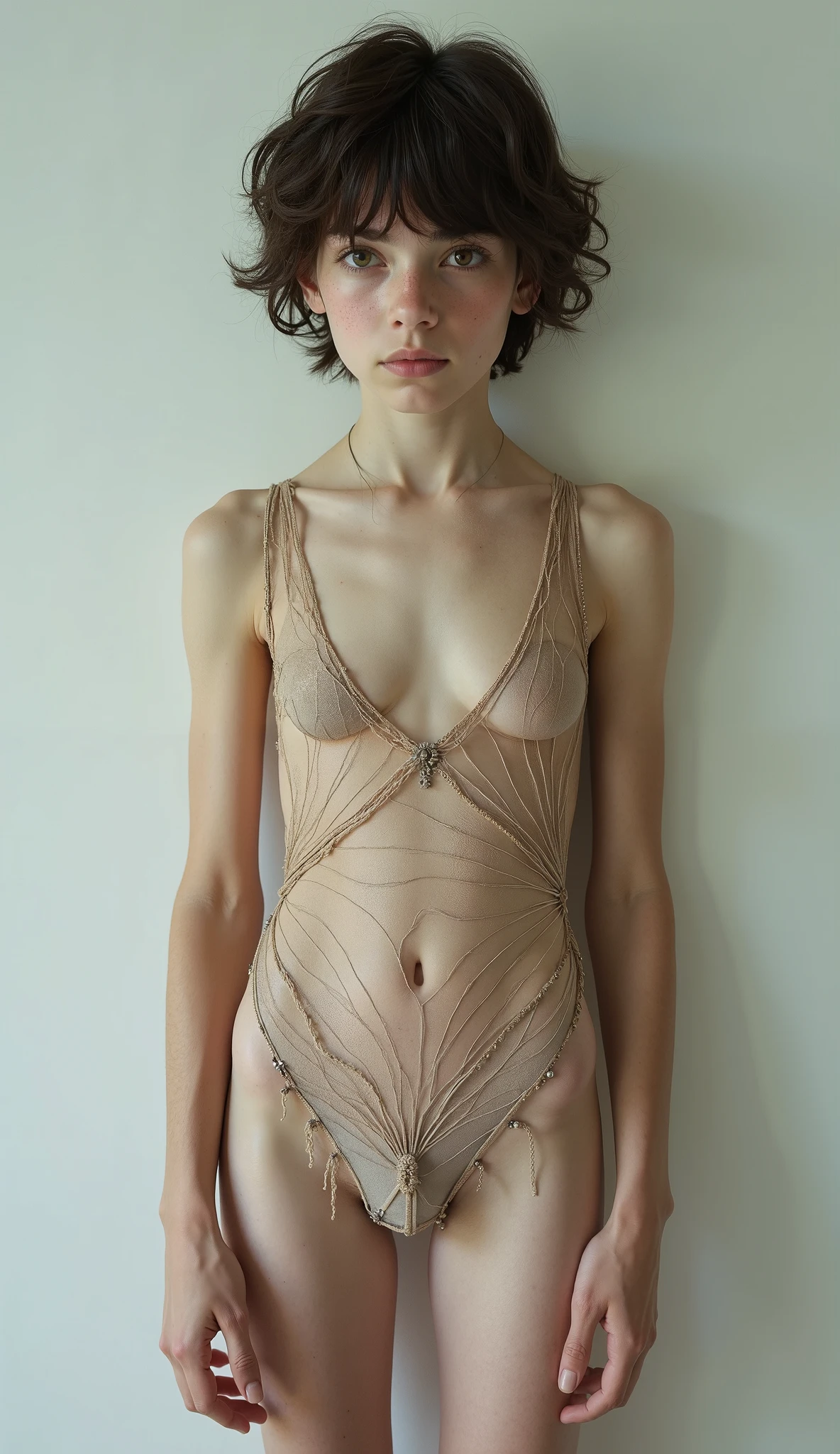((highest quality、16k、High resolution、masterpiece: 1.2)、Super detailed、One Italian Woman、(((micro bikini))),Beautiful woman standing、(((Upper body portrait from the knees up)))、((Anne Hathaway))、((jennifer connelly))、18-year-old、beautiful detailed face、teenage girl、((Clear, fine-grained skin)),short hair、(genuine、photogenuineistic、photogenuineistic: 1.37)、nikon 105mmFull body shot with lens、((black background))、((Beautiful background blur))、Attractive female body that attracts the opposite sex、Both arms are hidden behind the body and cannot be seen、((black background))、((A beautiful figure that stands out against a dark background))、((Anatomically correct hands and fingers))、((correct number of fingers))、soft studio lighting