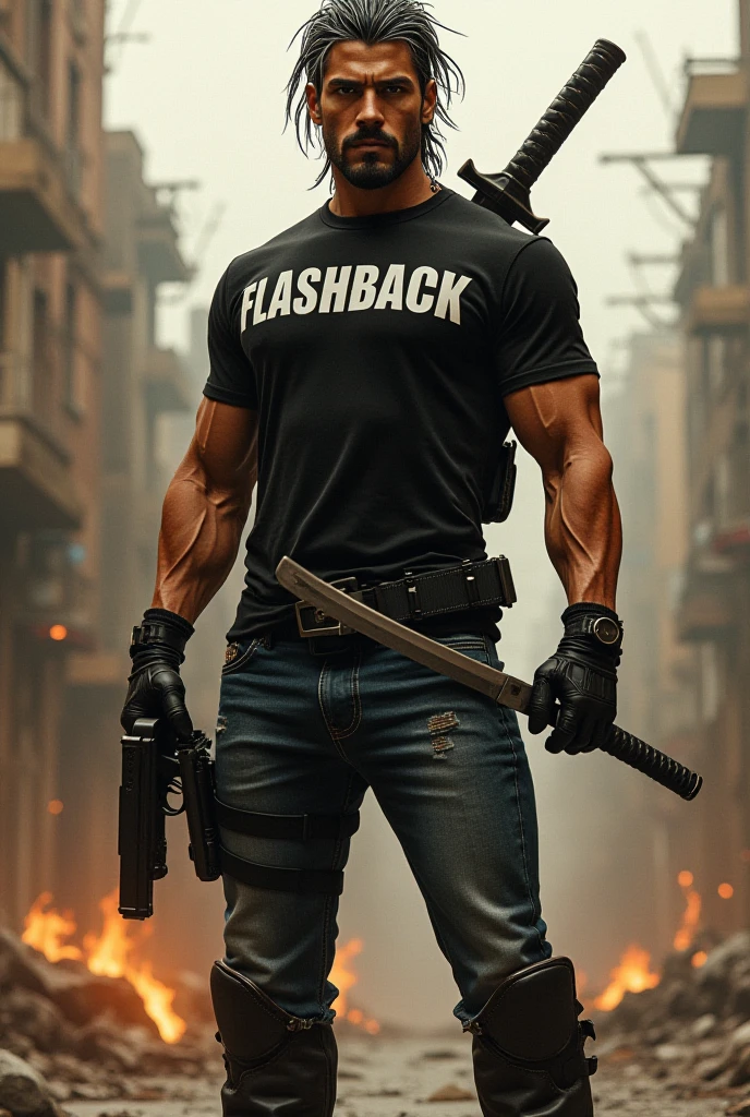 ((masterpiece)), ((best quality:1.2)), high resolution, 8K, (extremist_Practical:1.3), (photoPractical:1.4), Male focus, 1 boy, backwards have, arms, Vest, shorts,Leather Boots,solitary, white Vest, 步gun, shorts, wristwatch, gun, Keep arms, muscular, Keep, watch, assault 步gun, Baseball cap, Keep gun, have, short hair, black pants, Big bulge,Excellent J8,Chest muscles, muscular male, looking at the audience, Brown eyes, 仅have的, Jewelry, Black Hair, bracelet, Practical,Perfect hand details