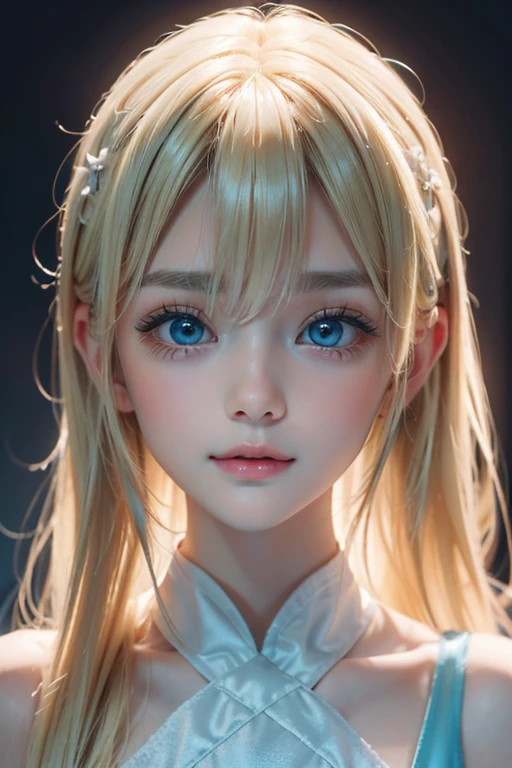 1girl, norn greyrat, green eyes, pretty , smile, blondehair , white blue clothes, realistic clothes, detail clothes, beautiful detailed face, Beautiful detailed eyes, high resolution masterpiece, photo realistic , village background, depth of field, night, red light particles, light rays, sid e lighting ,Best Quality, High resolution, extremely detailed , 8K, Highly realistic, Ultra-realistic, photos realistic, standing , legs to head