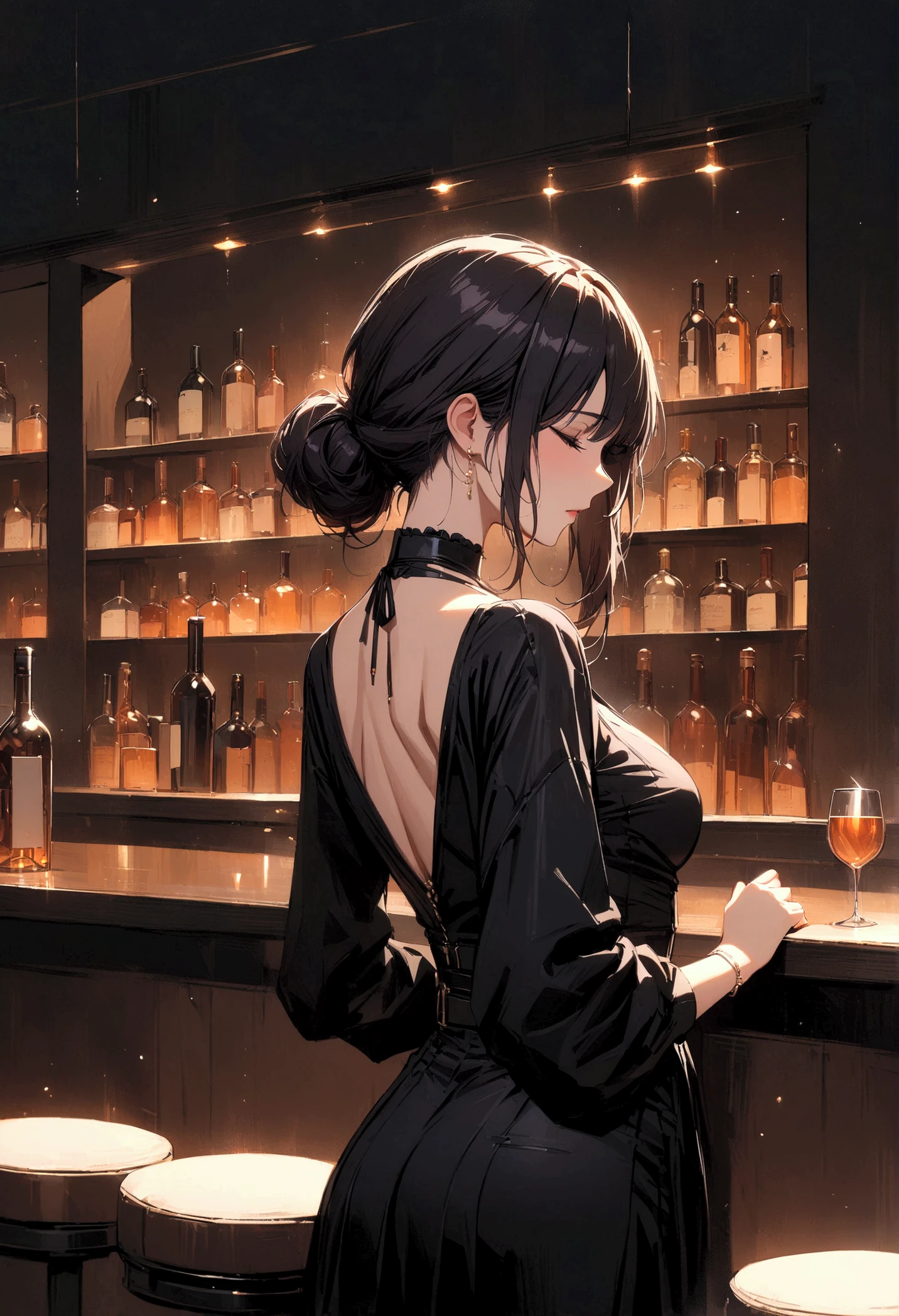 Highest quality,masterpiece,An izakaya that offers extreme customer service,Erotic,Almost naked,Back view,Black Hair