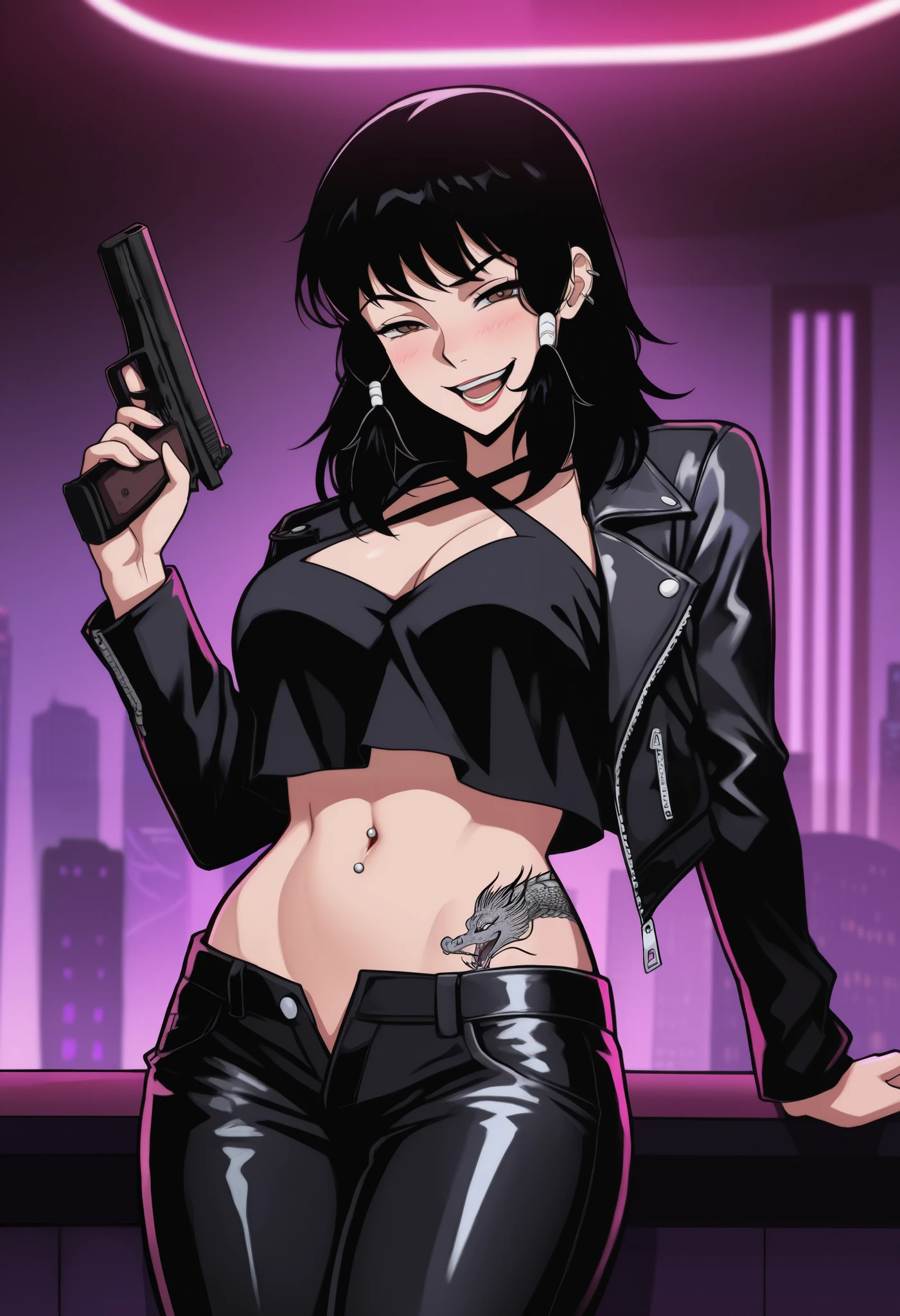 (GogoWaifu:1), evil smirk, large breasts, sexy pose, looking at viewer, :D, (jacket, shorts, pants:1.2), (realistic:1.2), (realism), (masterpiece:1.2), (best quality), (ultra detailed), (8k, 4k, intricate),(full-body-shot:1),(Cowboy-shot:1.2), (85mm),light particles, lighting, (highly detailed:1.2),(detailed face:1.2), (gradients), colorful, detailed eyes, (detailed landscape, lab, labroom:1.2), (mechanical, tools, chemical containers, desk:1.2),(detailed background),detailed landscape, (full body portrait:1.2), (dynamic pose:1.2), (rule of third_composition:1.3), (Line of action:1.2), wide shot, solo, daylight,