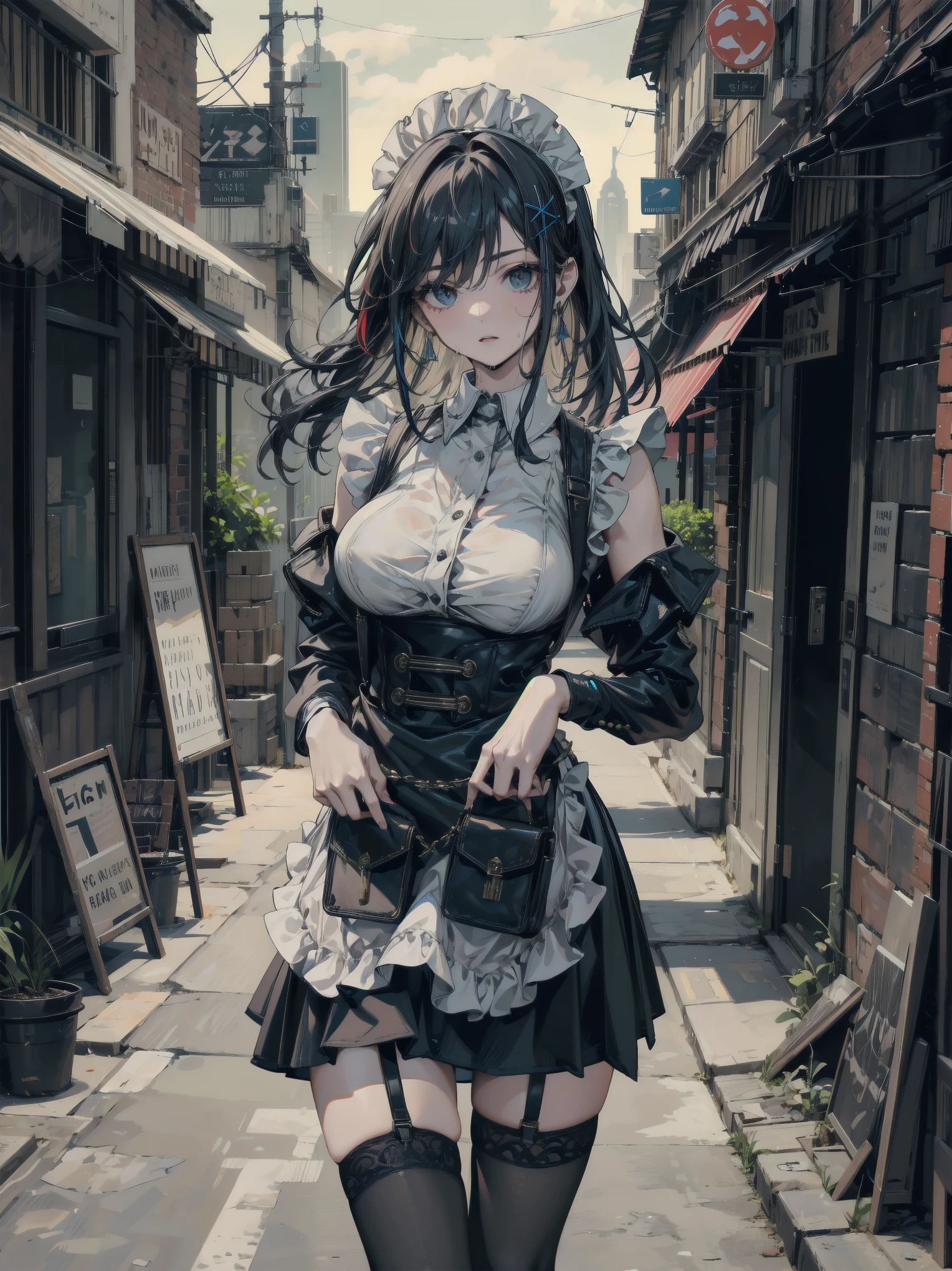 Young beautiful girl, Emma Myers, American, SOFT SMILING FACE, HAVE A BLACK HAIR, wears a old work cap, wears old-fashioned clothes, 19th century, poverty-stricken clothes, old torn clothes, 19th century period clothing, holding a bouquet, standing before her grandparents' tombstones, cemetery background, dark cities background, night time, midnight background.
The Smiling and widely mouth laughing Skeleton Woman from Bloodborne.
A black-haired girl wields the Heavy Thrusting SCYTHES and equip the SHOTGUNS from within the Elden Ring in a reverse grip.
Blooded Background.
((((Closer Face,Detailed,Two Sides,Left,Good,Right,Evil,Armies of Deads, Skeletons))))
The Monstrously Cannibalism Clockwork Flaming Lanterns from Bloodborne. The Monstrously Cannibalism Clockwork Thorny Wheels Robot Droid Nun and Knights From Bloodborne.
a close up symmetrical portrait of a cyberpunk gangster, biomechanical, mshn robot, splashes of orange red, hyper realistic, intricate design, (insanely detailed:1.4), (extremely fine details:1.35), Extremely sharp lines, steel, cinematic lighting, Photorealistic, a detailed painting by Ayami Kojima and Lilia Alvarado, (best quality, high quality, absurdres, intricate detail, masterpiece, cinematic), highly detailed, motion blur, film grain, noise, lens effects,