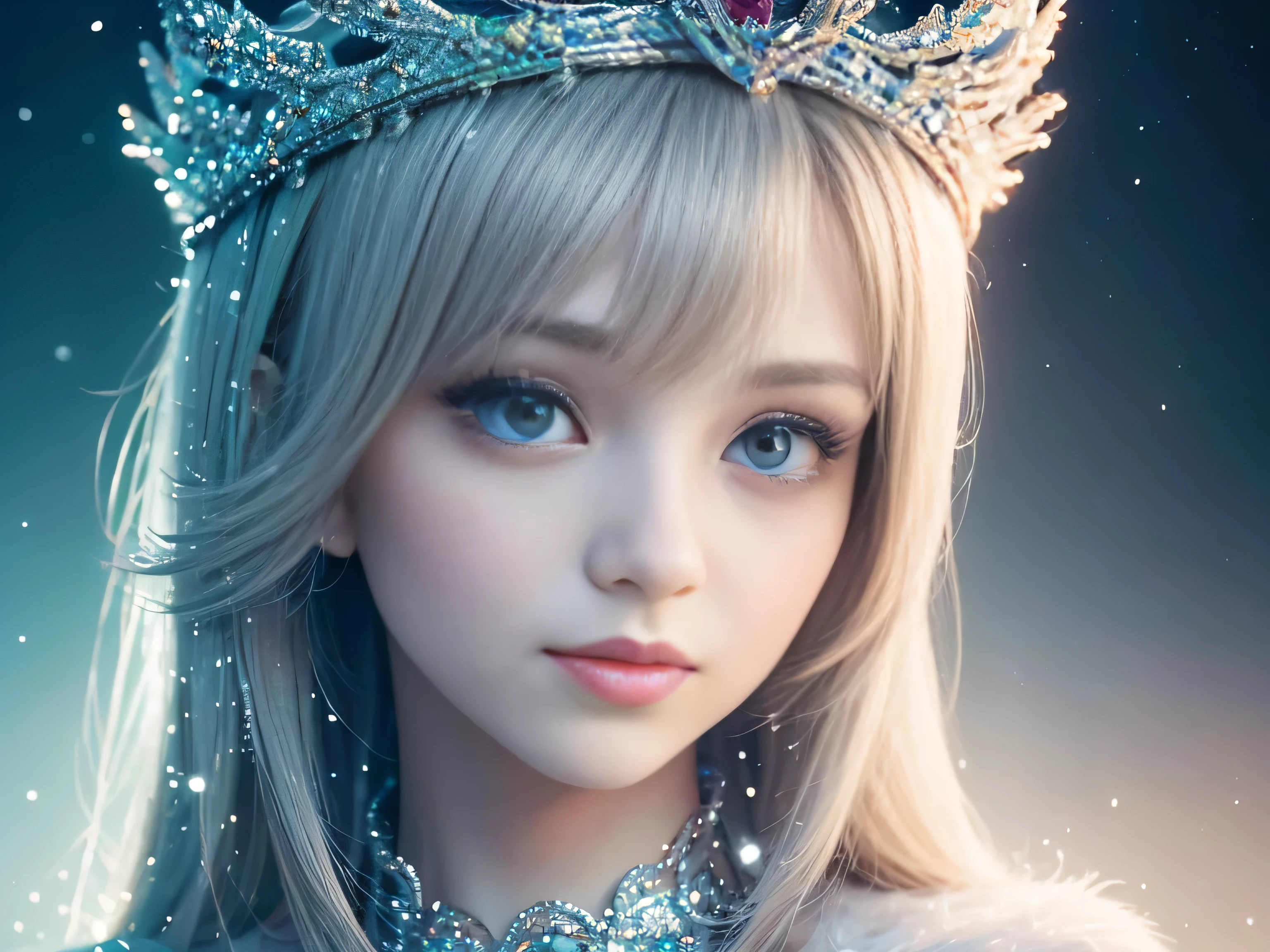 (Best Quality, Super Detail, Masterpiece, Representative Work, Official Art, Professional, Super Detail, 8k:1.3) (Photorealistic:1.2), Veru cute, incredibly cute snake queen made of pale white-gray-black shiny mica with round eyes, long eyelashes and a crown, on her head a crown of blue and white crystals, silver glitter, a snow garland of snowflakes, near a smart Christmas tree, winter, snow, snowflakes, smoky, airy, velvety pastel, highly detailed computer graphics, Tim Burton style. rhinestones, diamonds, rubies, sapphires, alexandrites, sparkling snow, snowfall, stars, frost, stardust, Natural Lighting, Soft Background, Photorealistic, Shining Eyes, Sharp Focus, Cute and Mischievous Look, Hint of Mischief, Dreamy Atmosphere, Delicate Details, Soft Volumetric Light, (Backlight:1.3), (Cinematic:1.2), Intricate Details, (ArtStation:1.3)