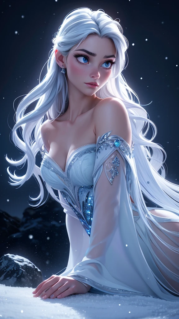8K,Pale-skinned ice queen,Clear blue eyes,Super beautiful(like the real thing),A pure white dress with a blue snowflake emblem,sharp gaze,stern look,Mysterious Make-up,pale hair,holding a big golden stick in his hand,Sexy adult empress,perfect face,masterpiece,Intricate details,Volume measurement,perfect handsの造形,body balance,ultra high resolution,super realistic skin,Digital single-lens reflex camera, soft lighting, high quality, highly detailed face, highly detailed eyes, highly detailed skin, skin, Scattered beneath the surface,  highly detailed face, highly detailed eyes, beautiful expression, lip whole, detailed background, Depth of the bounds written, small breasts、volume lighting, sharp focus, absurd, realistic proportions, excellent anatomy, (realistic, 超realistic:1.4), 16K HDR, dawn,small breastsA high resolution,super realistic skin,super beautiful expression,fantasy art,character art,dynamic pose,perfect hands,action pose,Ready to fight,