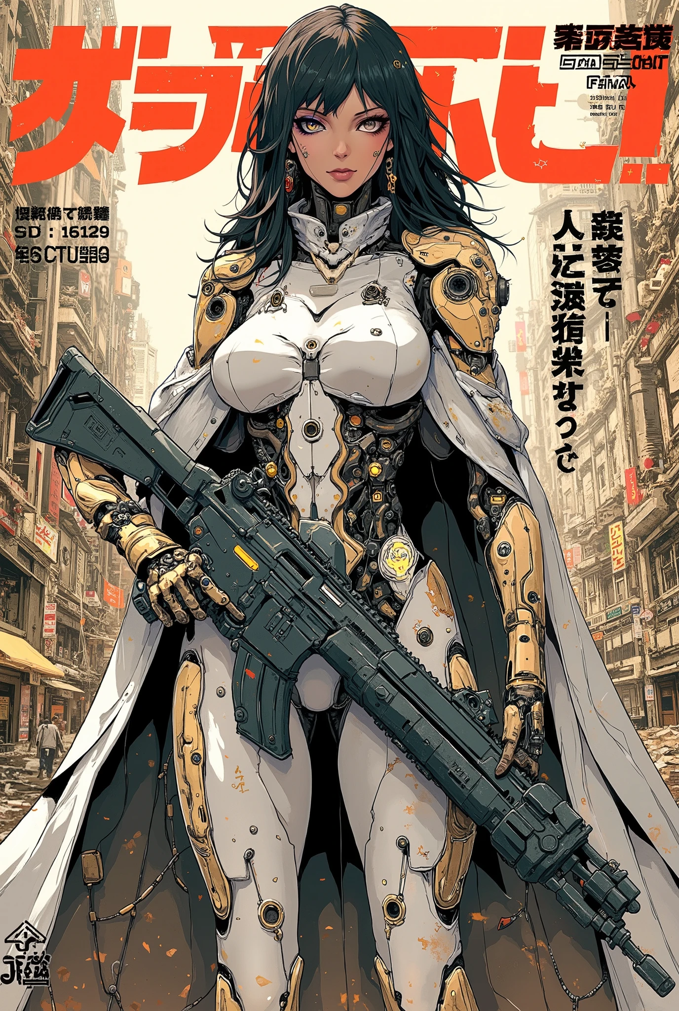 (((with your back to the viewer))), (((best qualityer))), (((perfectbody))), (((1girl))), Beautiful African American woman in oriental cyberpunk jacket, (((glossy black skin))), (((fully body))), (((dental floss))), (((afro girl))), (((coxas nuas))), (((DuneWalker))), high collar, digitalpainting, matte red, Digital illustration, extreme detail, digitl art, 4K, ultra HD. Your skin is deep, rich color and her hair is pulled back into two braids, ((best qualityer)), (((Bettie Page))), (((clothes 100% vermelha))), (((slim))), (Muscles), (((Red suit))), ((Perfect masterpiece)), (detailded: 1.4), (absurdrez), (((Bob Hair))), (((full body fitness, neckline showing part of the breasts)), (((white hair woman, blushful))), 21 year old woman, beautiful sexy woman, giant robot pilot, wild with perfect corpo fitness, wearing small mecha battle armor clothes, tiny thong, Simon Bisley styled for the cover of Heavy Metal magazine, clothing with Japanese cyberpunk graphic patterns, Halftone pattern and vertical stripes, earth tone, exiting the body of a giant robot