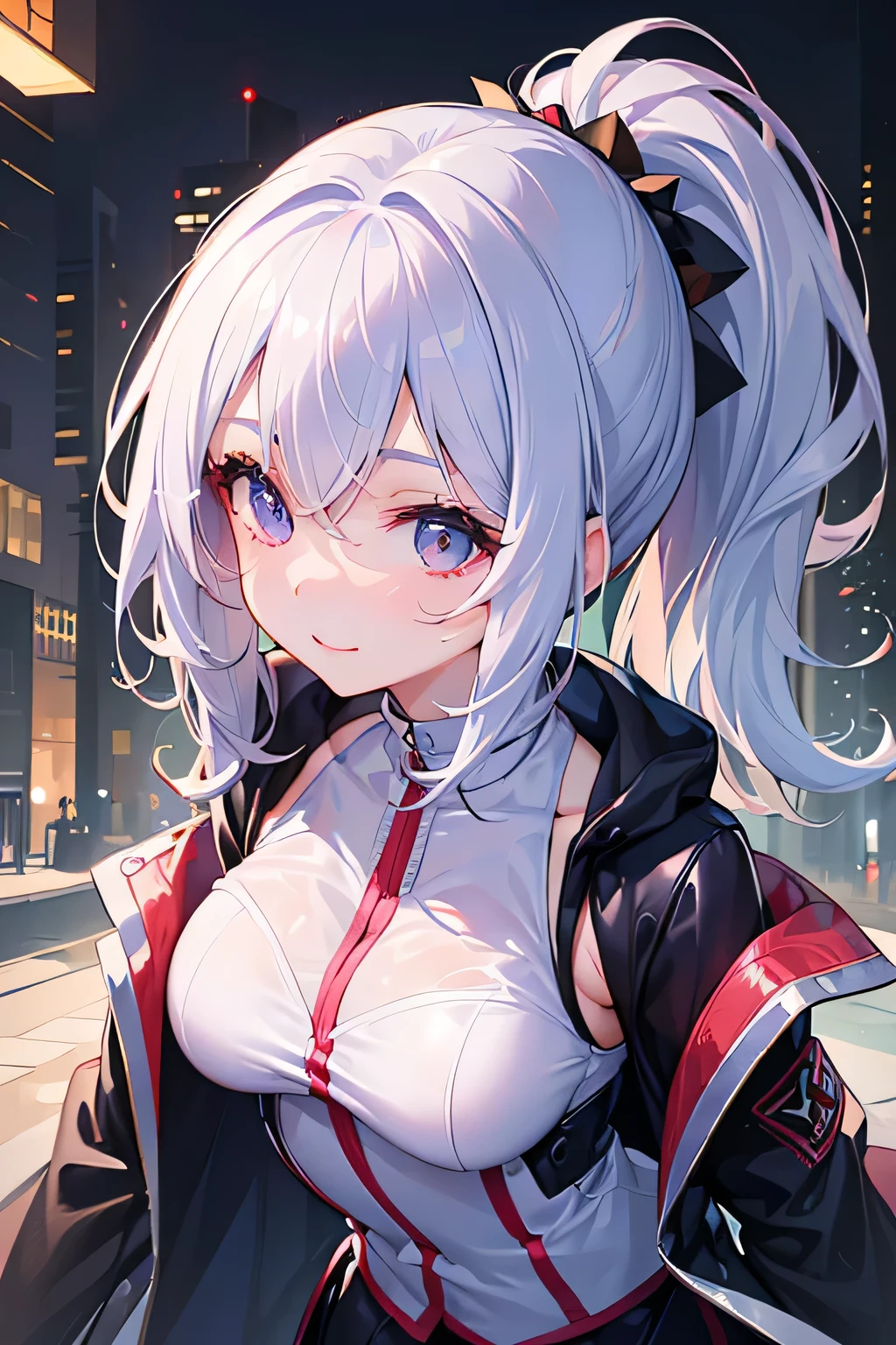 ((pieza masetero)),nsfw, de primera calidad, lightning, hermosos ojos detallados, hermoso cabello detallado, pelo flotante, 1 chica en, ayanami, pelo corto, s Armadura, expressionless face, Pieles, solo, cuello de tortuga, traje de cuerpo, mechas, Ciudad, un parque,、Una sonrisa