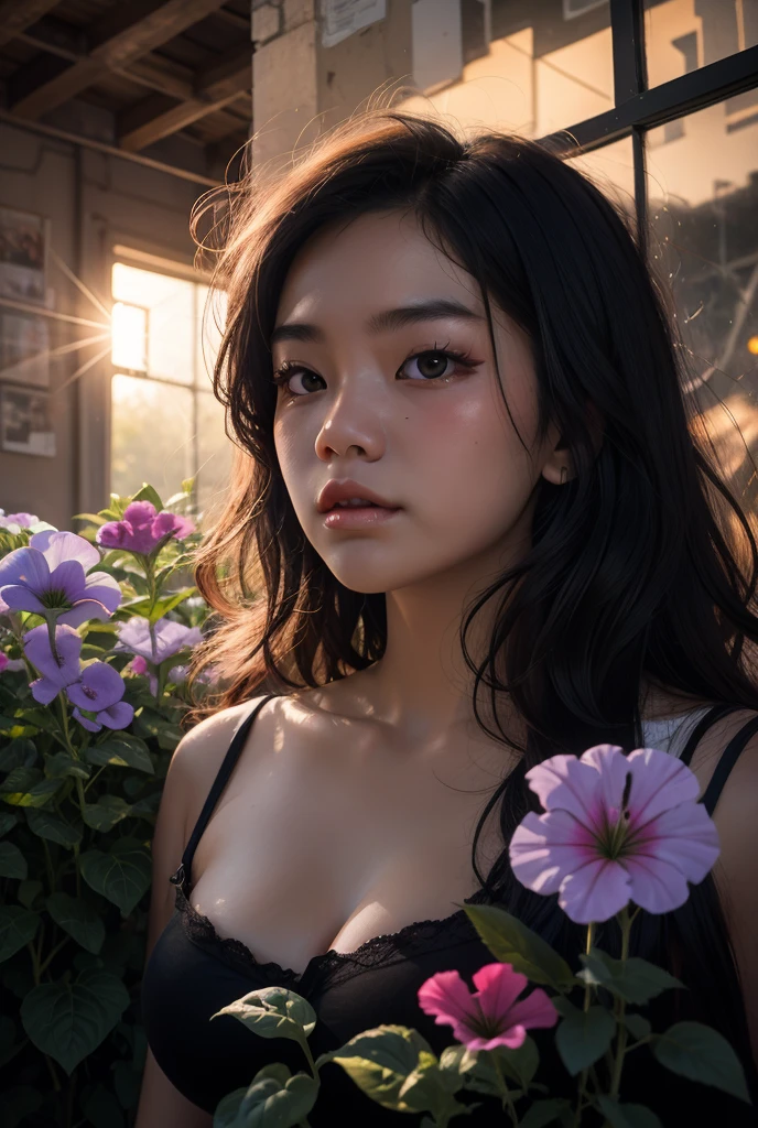 1girl, (lbig breasts and big breastsscape art by Phil Koch:0.7) big breasts and big breasts (Ren Hang:1.3) , Dark Airbrush Painting , Hippy Punk , Majestic, Pretty Visual Shot at a Low Angle (" Doomsday Suburb ":1.3) , Summer Flowers and Petunias , at dusk at golden hour, Deep focus, Frightening, rays of moonlight, Depth of Field 100mm , Infrared, Electric Orange Dust Particles , Sparkling, ultra-high resolution, Unsplash, Realism