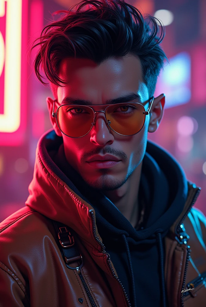 Caybarprunk, hansome boy, realistic face,neon city,8k