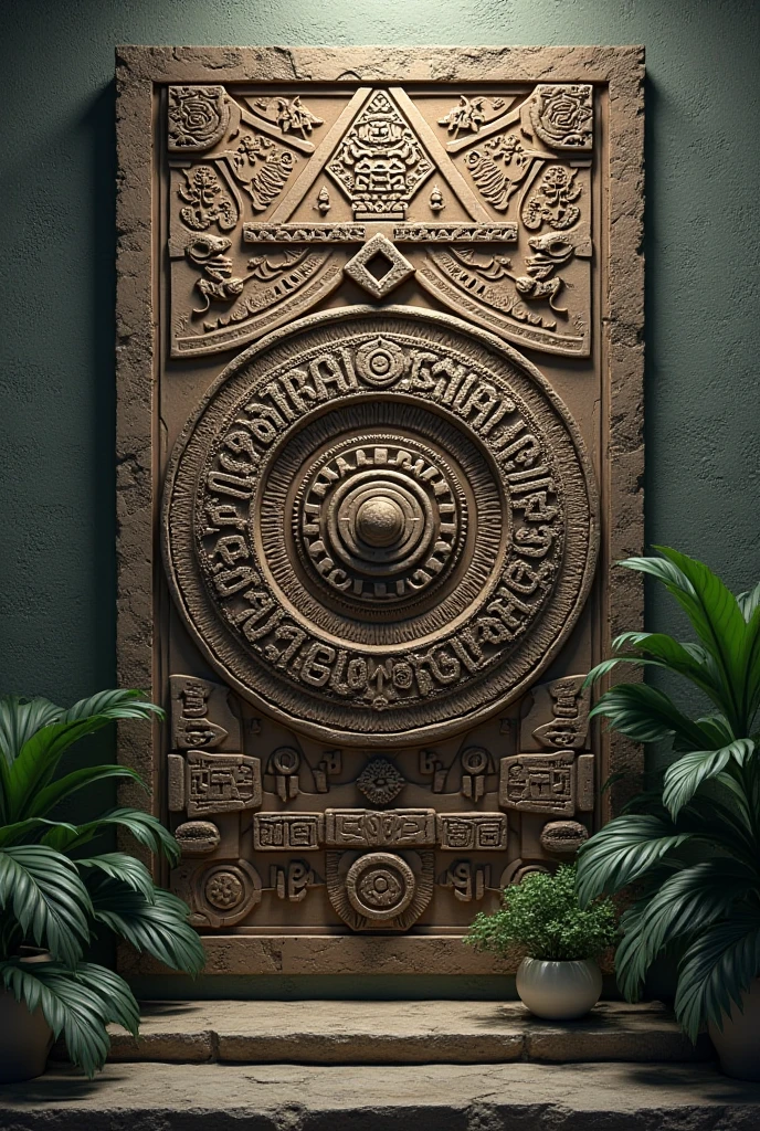 Bas-relief of Mayan hieroglyphics with mandala