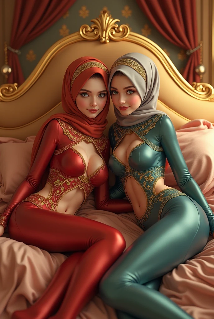 Cinematic, RAW, realistic graphics, realistic textures, Best quality, high resolution, (((Masterpiece))), High-definition, ultra-detailed, ultra-realistic rendering, soft focus, ultra-hd, realistic body proportions, 2 girls, 18 year old, pretty face, hot body, cute eyes, ((hijab)), tight tshirt, no pants, in bedroom, detailed bedroom, (((pooping on the floor))), (((poop dripping from ass))), (((intimately kissing her sister on the lips))), emotionally charged moment, close relationship, affectionate gesture, (((full body view))), (((masturbating))),
