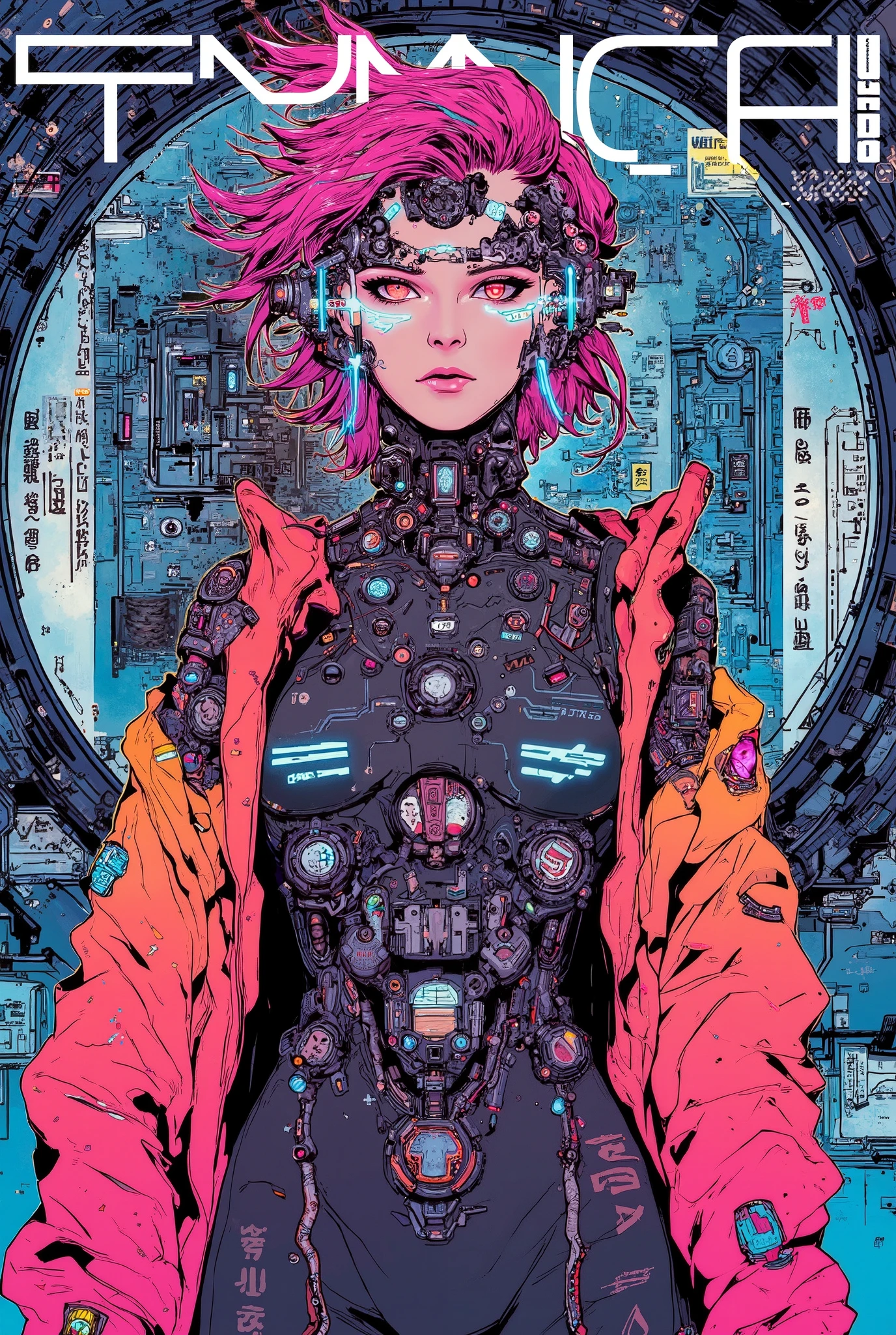 ((manga art style illustration) of (Kate Beckinsale as a cyberpunk girl))), ((magazine cover)), (((wearing incredibly detailed multicolor Harajuku clothing))), ((LED lights)), (((weird cyberpunk hairstyle))), perfect features, (((dynamic pose))), (((starship interior))), (((Syd Mead art style))), abstract beauty, near perfection, pure form, concept art, intricate detail, 8k post-production, high resolution, super detail, trending on ArtStation, studio quality photos, intricate detail, very detailed.