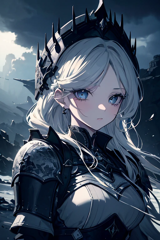 european 1girl,solo,20yo,beautiful face,silver hair, long hair,(braid :0.4),black armored with gothic dress,fantasy,