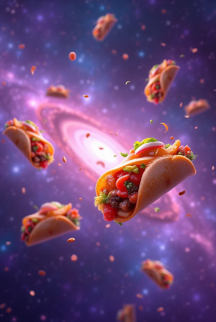  A purple and blue galaxy, With floating fajitas.