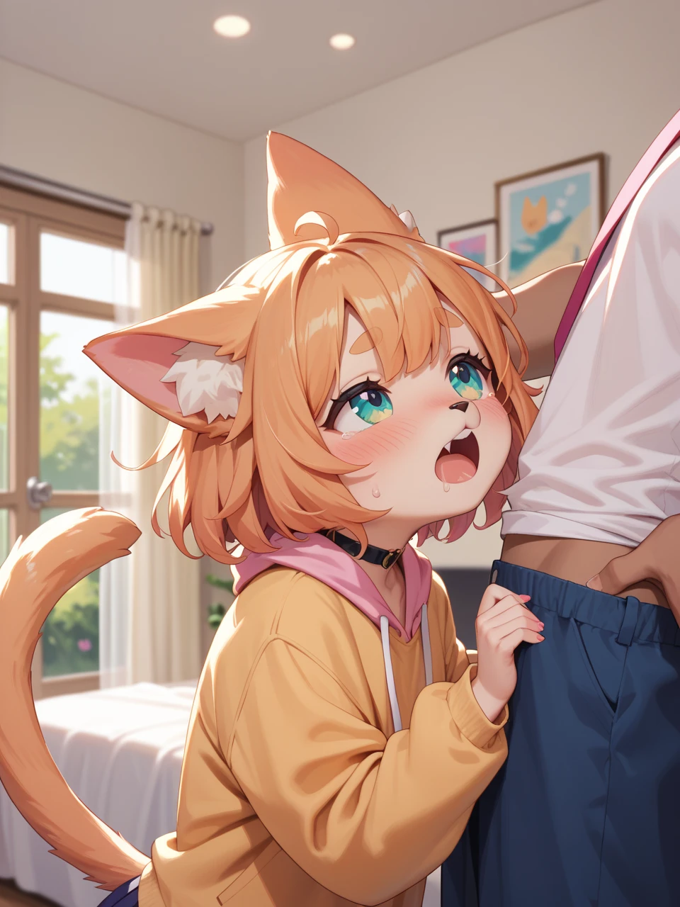 Best quality, 4K, Kemoshota, dynamic angle, kindergarten boy, mascot boy, short height boy, whit cream brown fur, best quality, highres, ultra-detailed, a realistic prompt, furry kemono boy, naked, close-up face, small phimosis, foreskin, erotic atmosphere, horrible looks, night time, seductive close-up fellatio, looking up, drooling, cum inside mouth, cum flow out from nose, deep throat,