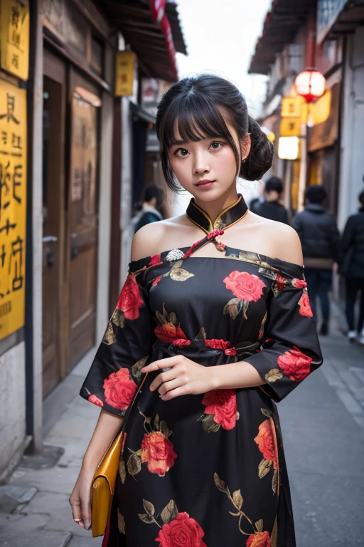 (masterpiece:1.4), (best quality:1.4), ultra high res, ultra high resolution, ((detailed facial features)), HDR, (realistic, photorealistic, photo-realistic:1.37), full body Esbian, sexy Japanese model, (-anime), only 1 model, vivid colors, ((vivid colors multicolor very short hair)), (beautiful smile), lip-gloss, long lashes, defined eyebrows, wearing large sparkling colorful jewelery, wearing a red silk Paradise Kiss cosplay dress with black floral embroidery, ((vivid colors outfit)), vivid colors, look at the camera, cinematic light, large park background with trees, sweet and sexy pose