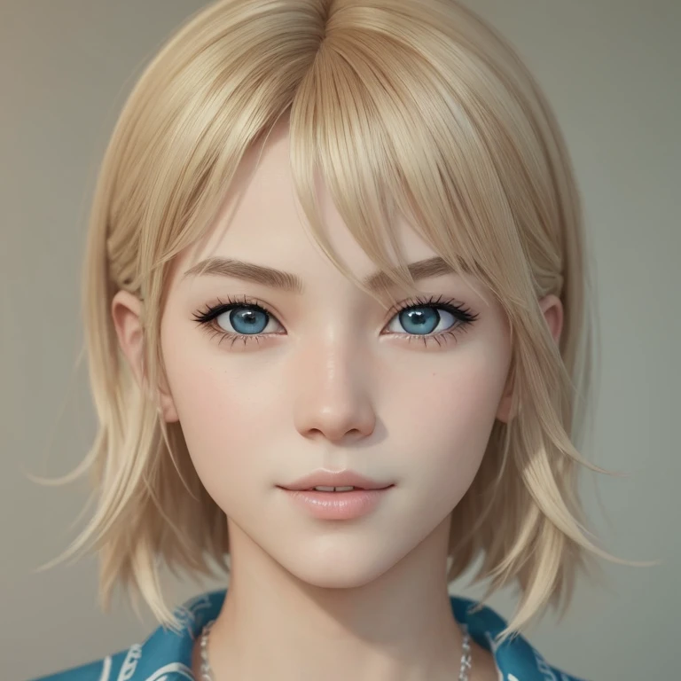 there is a girl , with cur hair and ultra realistic white suit , asistente hiper realistic , sujeto hiper realistic , Chico anime realistic , anime style realism , estilo de arte anime realistic , estilo de arte de anime realistic , Estilo anime 3D realistic , Portrait of an anime boy , Guweiz-style artwork , Detailed Portrait of an anime boy , incredible anime face portrait . model, of Asian origin ( Japanese ) And Spanish ( , ), I just saw the spectator , retrato( realistic :1.4), (:1.0), Gris eyes , open eyes ( perfect girl , Serious) , eyes (perfect,Serious),eyelash( perfect girl ),shirt, thin eyebrows(perfect), dyed hair (rubio ), perfect hair with , locks of straight hair (perfect), ( secretario professional ), hairstyle type (wait ), Oval and round face ,ELONGATED FACE, round chin , thin face, slim build , ( Detailed , ultra ,,- Detailed , high Detailed , ultra realistic 8K CG, obra de arte perfect girl , lyrical), wooden table , flores, Internal, expression(carefree, smile) , no earning, film , bokeh, professional, 4k, very detailed dynamic lighting , fotor realistic , 8K, raw, rico, intricate details , normal cheeks