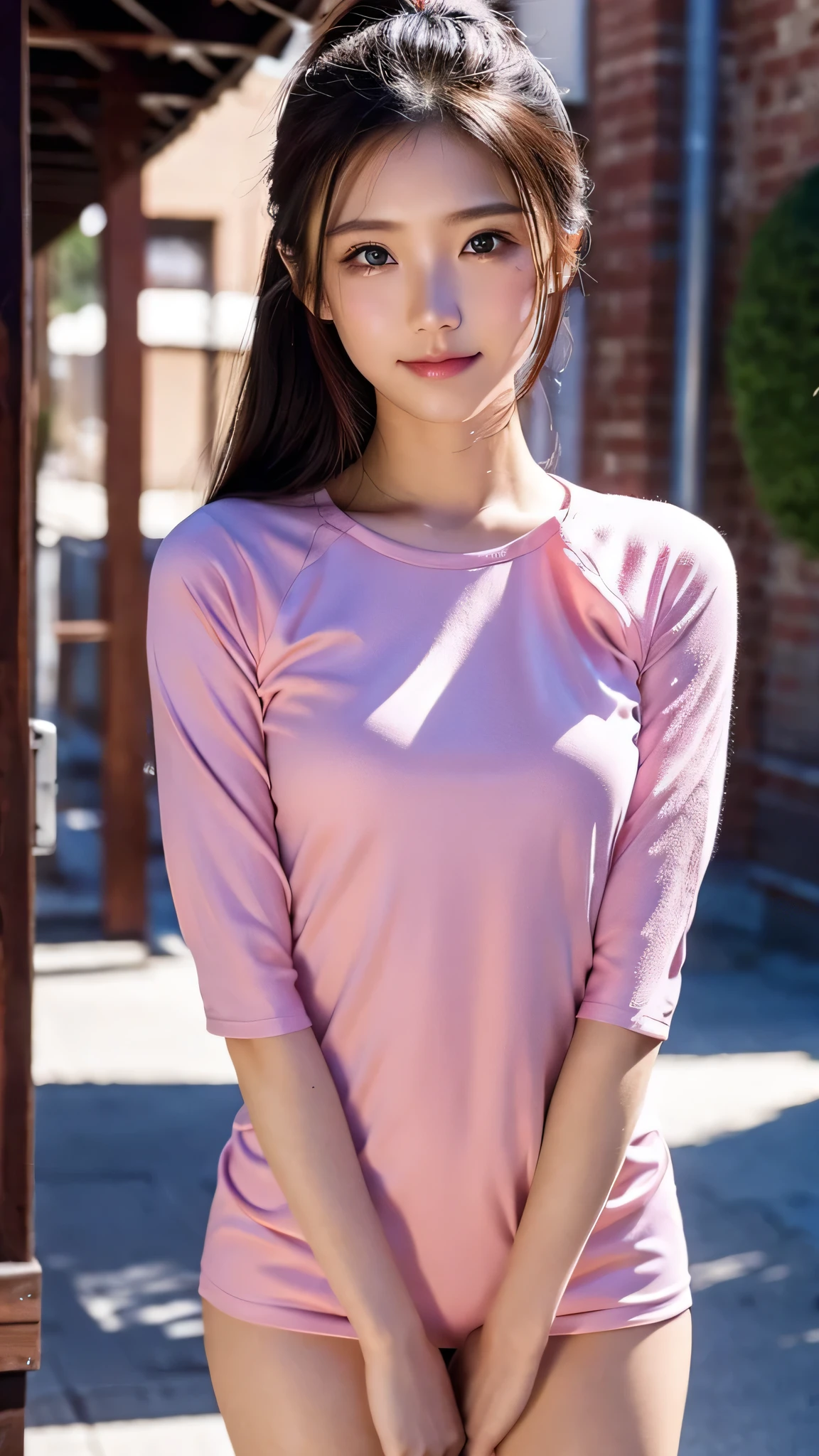 ((day:1.5)), outdoor , ((  highly detailed background  )),street, jogging, 
 standing ,  cowboy shooting,
Yuka Gym 1 Girl, Alone, Smiling and looking at camera　,Beautiful Fingers, beautiful long legs,Beautiful body,Beautiful Nose, Perfect face,(18 years old:1.1),( Face Details ),( pink sportswear), makeup ,I tied my lips,(  Shiny Skin:1.3),( perfect female body:1.2),(  Gorgeous Detailed Skin),(  detail hair  ), Masterpiece,   High Quality ,  high resolution,    ridiculous ,( beautiful and aesthetic :1.2), Beautiful hand,  perfect balance,  perfect eyes,  Expressive Eyes ,  stares at viewers, A faint smile,
Ray_Tracking,  Intricate Details, allows depth of field, extremely delicate and 美しい,