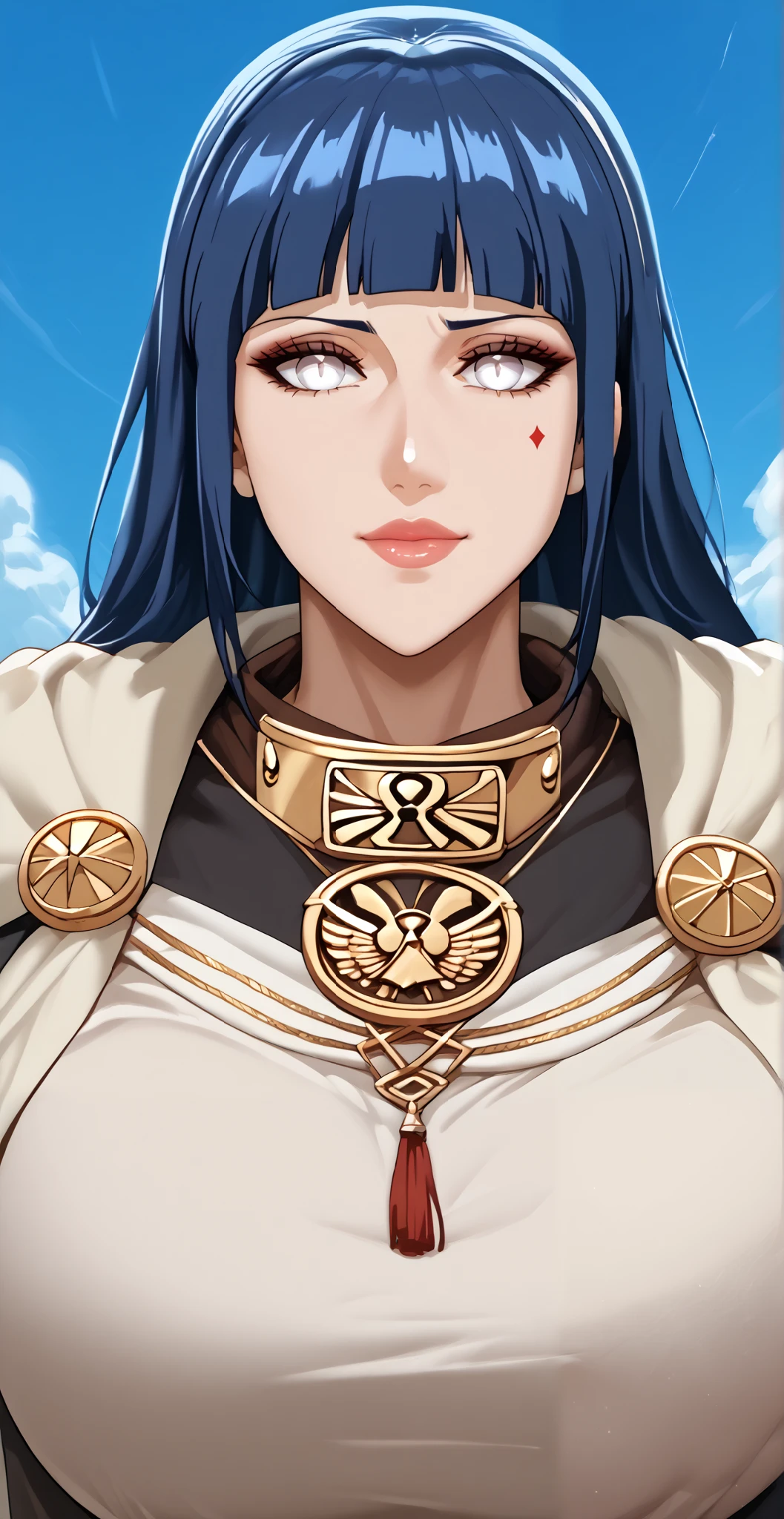 Score_9, Score_8_up, Score_7_up, Score_6_up, Score_5_up, Score_4_up, Source_anime, Tag1, Tag2, Quality_masterpiece, Anatomically correct, Beautiful face, Perfect face, Highly detailed beautiful face and eyes, Attractive face, Detailed face, Delicate facial features, Detailed skin, Huge breasts, Sensual woman, Mature female, Milf, Motherly, (((Hinata_Hyūga))), Long hair, White Eyes, warhammer 40k star Wars wallpapers, in the style of canon eos 5d mark iv, gothic gradeur, close up intensity, grey and gold, elaborate costumes,golden Eagle insignia, shot on 70mm --ar 16:9 --q 2 --s 1000