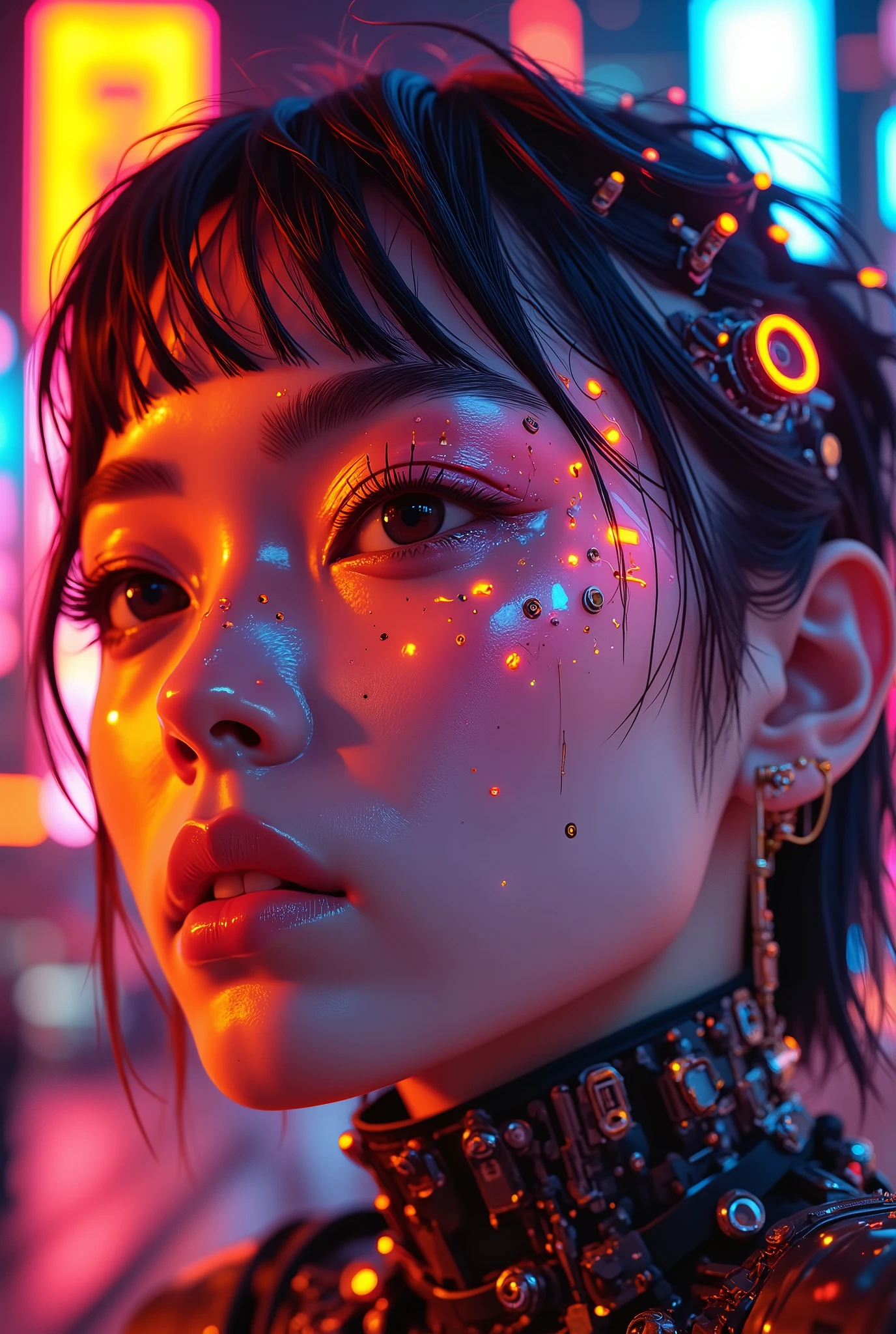 A close up of a woman with a head piece and piercings - SeaArt AI