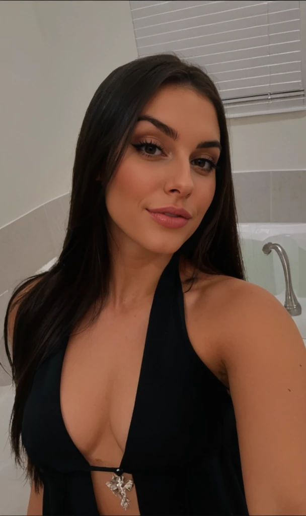 Jolie belle brune dans un l'herbe tenue sexy, (black har) (dans la douche), Low cut, very detailed, 18 ans, Visage innocent, naturally wavy hair, yeux verts, high resolution, head of'ouvrages d'art, best quality, intricate details, very detailed, mise au point nette, detailed skin, texture de peau realistic, texture, detailed eyes, professionnel, 4K, charming smile, prise avec Canon, 85 millimeters, slight depth of field, Kodak Vision Color, corps parfaitement ajusté, extremely detailed, Photograph_\(ultra\), photographiquerealistic, realistic, Post-traitement, Maximum details, roughness, real life, ultrarealistic, photorealism, photographie, 8k uh, photographie